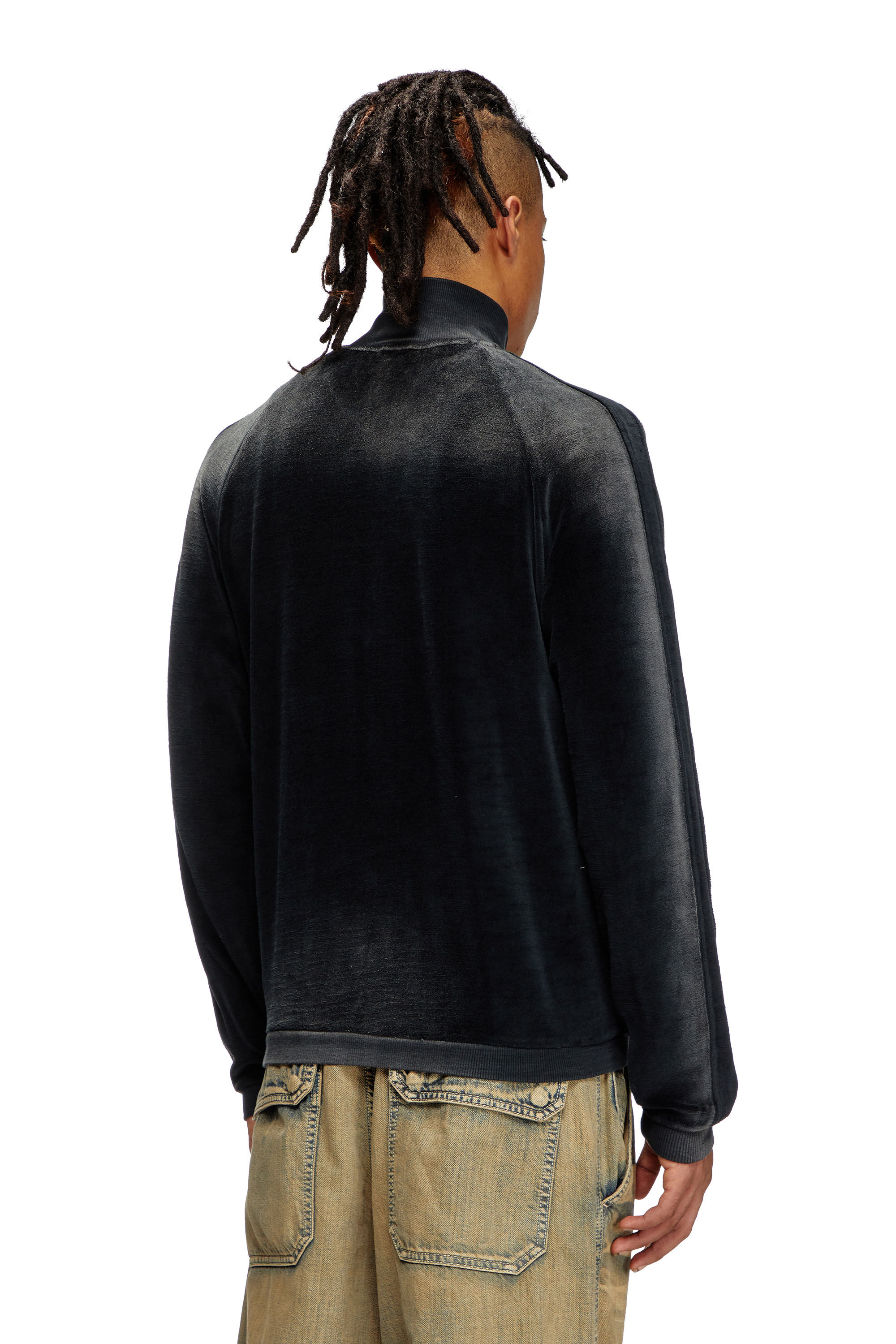 Diesel - S-OLOCK-BAND, Male's Faded velvet track jacket in Black - 4