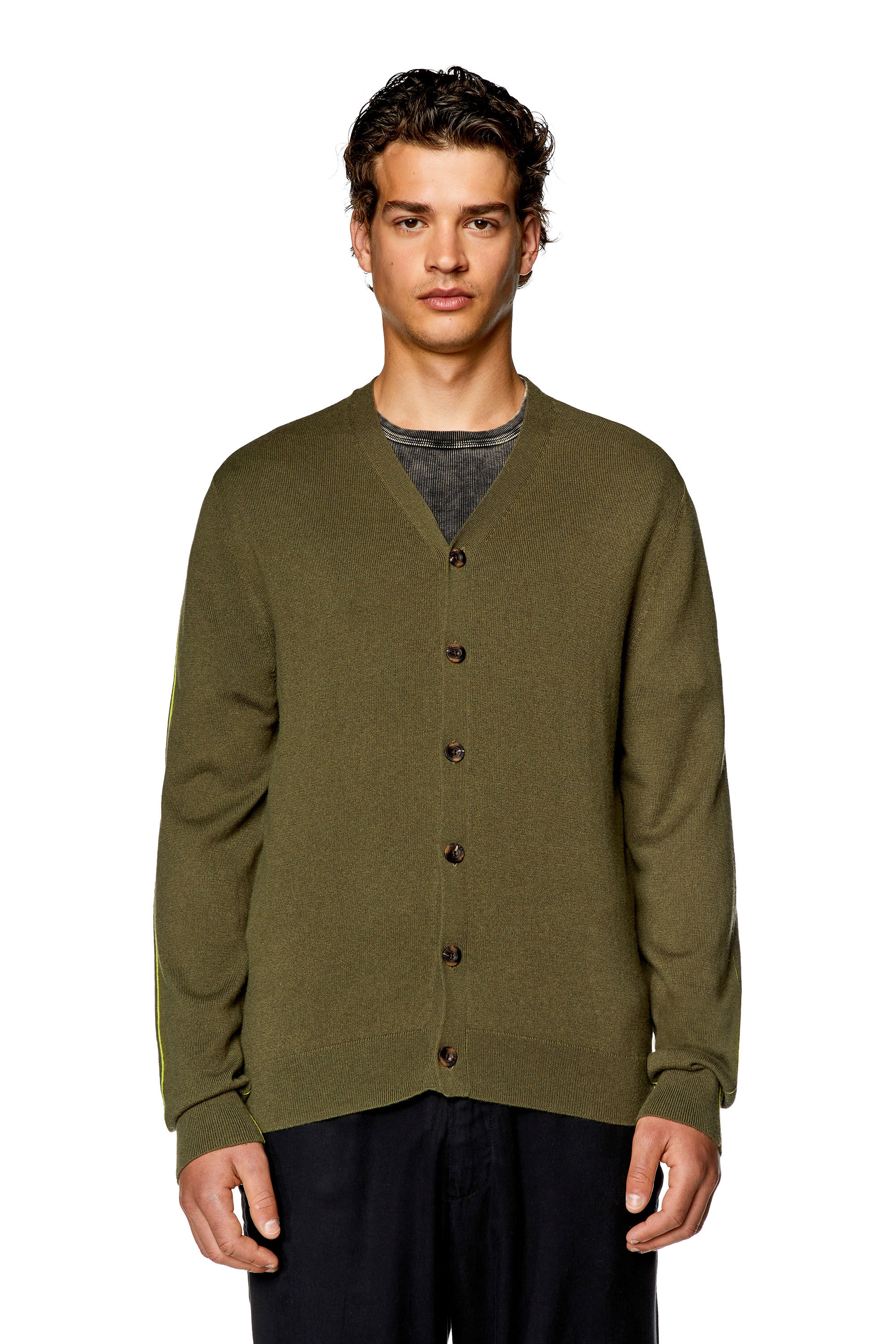 Diesel - K-ZANTE, Male's Cardigan with contrast piping in Olive Green - 5
