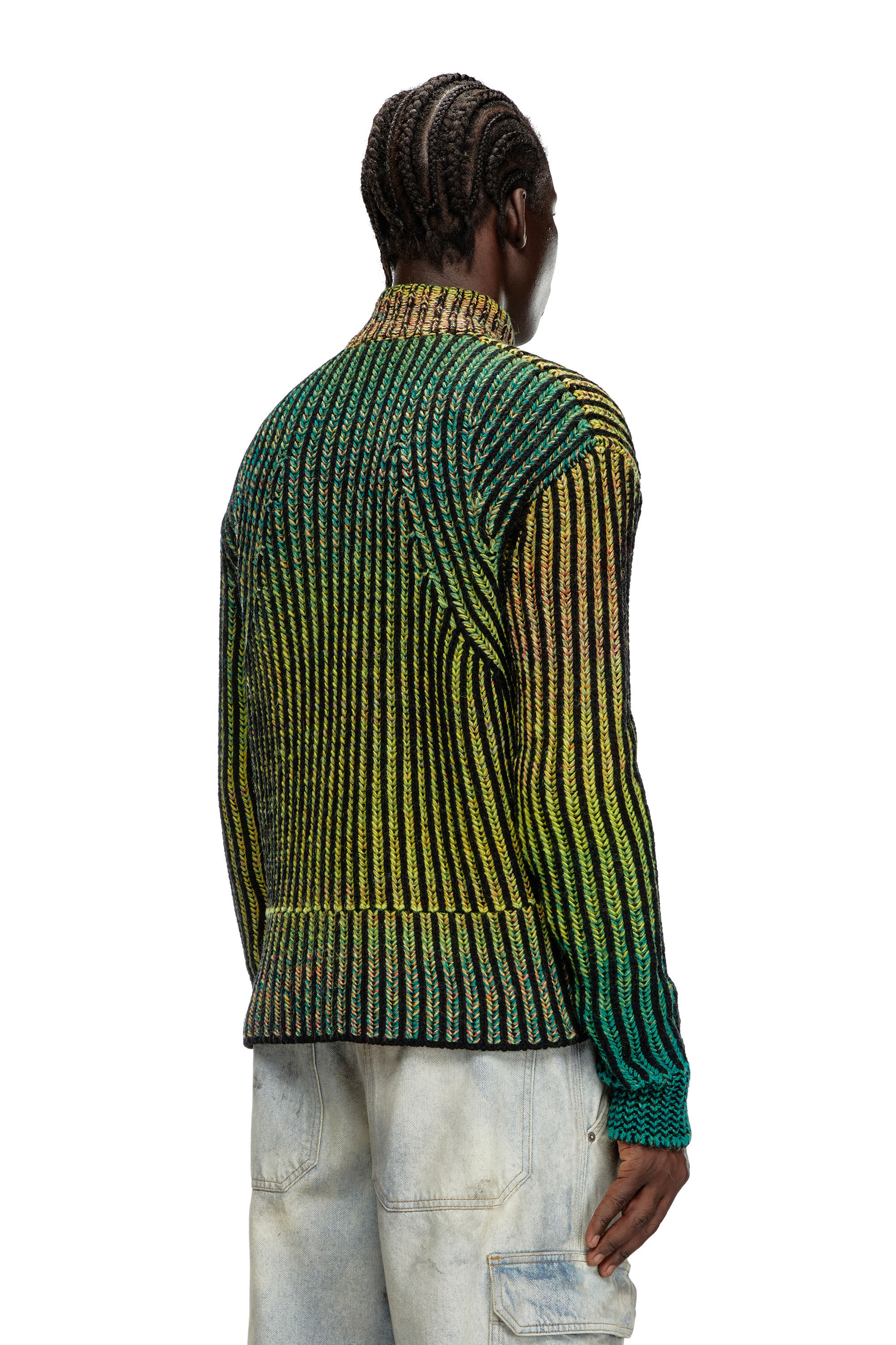 Men's Striped ribbed zip-up cardigan | Green | Diesel