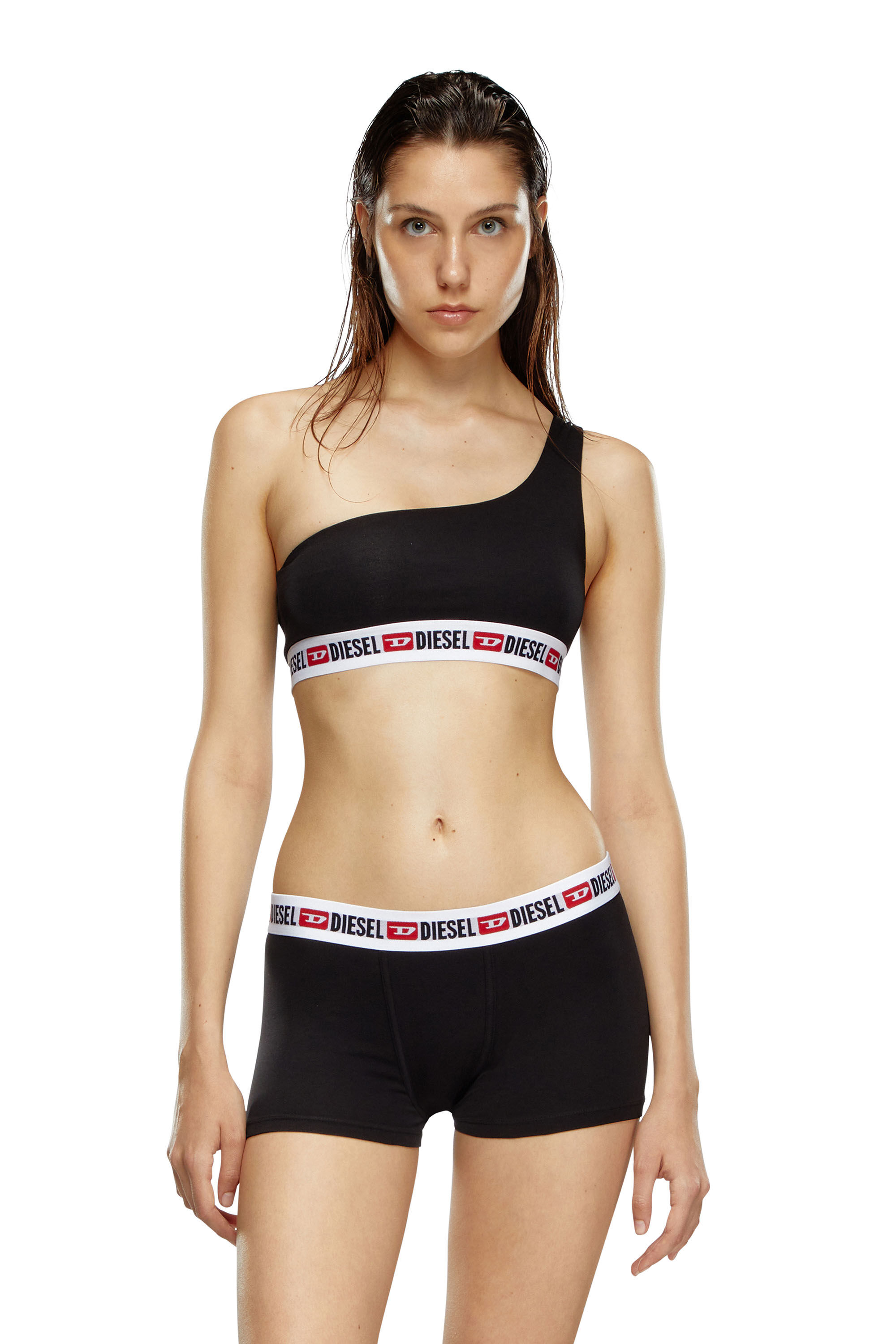 Diesel - UFSB-BAKSS-L, Female's One-shoulder bra with logo band in Black - 1