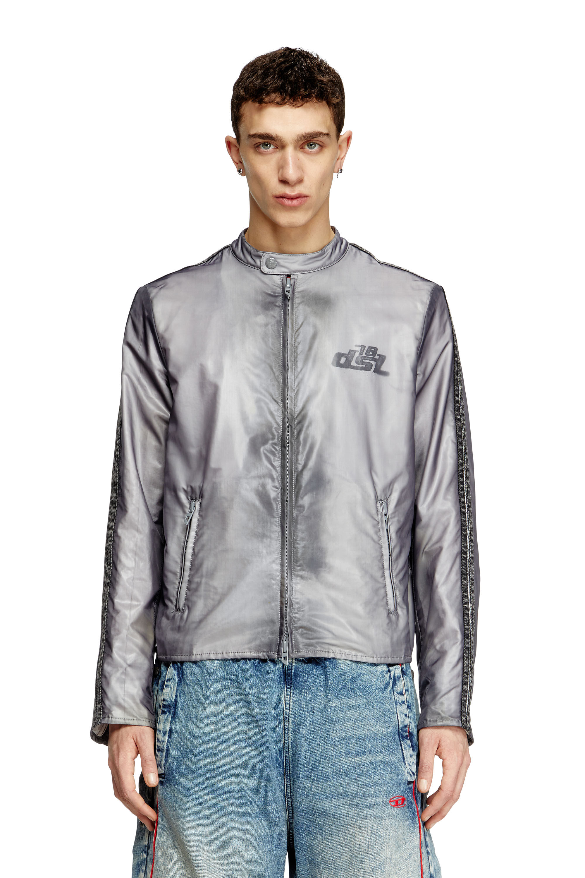 Diesel - J-POP, Male's Biker jacket with transparent effect in Grey - 3