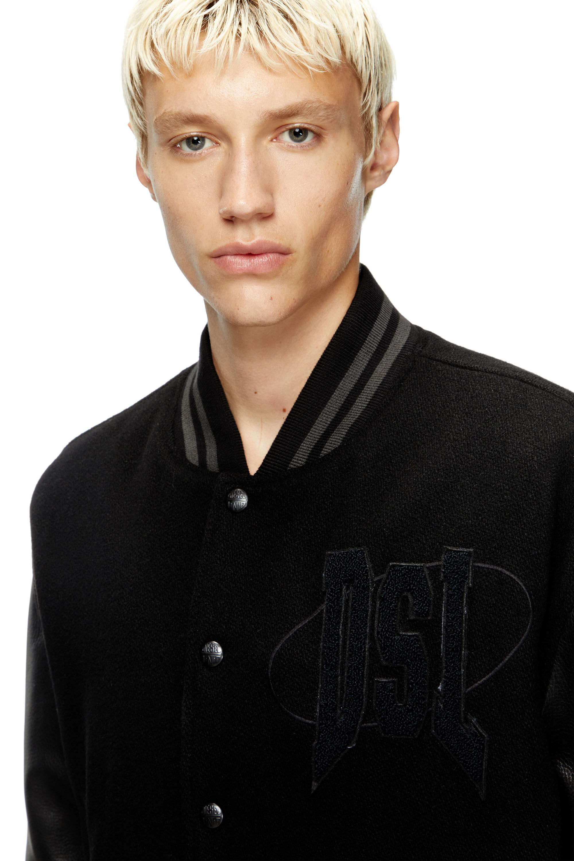 Diesel - L-NYMAN, Male's Varsity bomber jacket in cotton and leather in Black - 4
