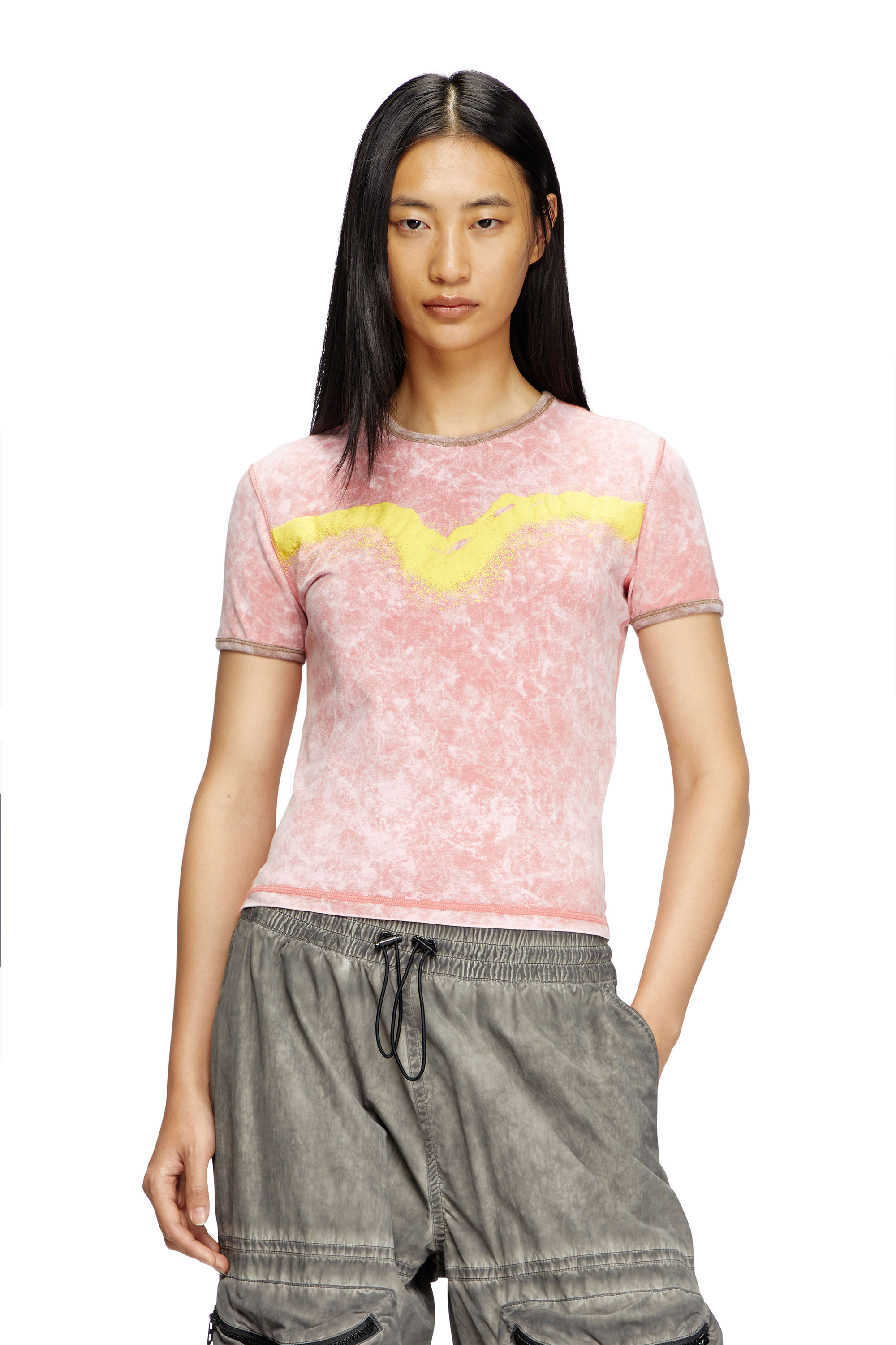 Diesel - T-UNCUTIE-LONG-Q3, Female's Slim fit T-shirt with Oval D puff print in Pink - 3