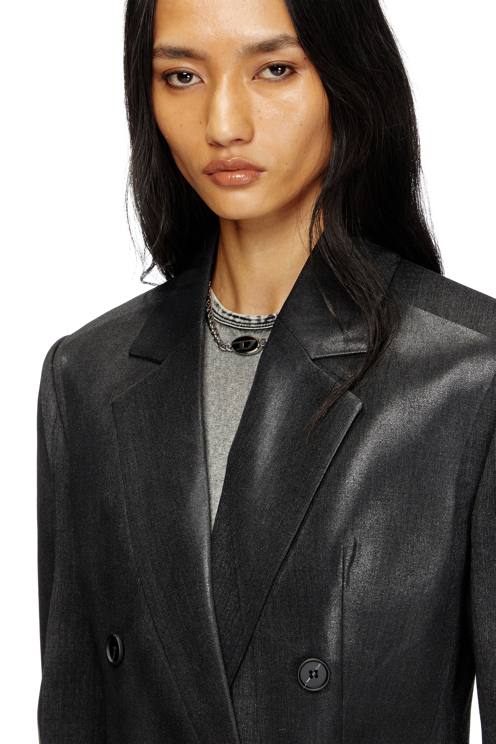 Diesel - G-ALLANT, Female's Double-breasted blazer with coated front in Black - 4