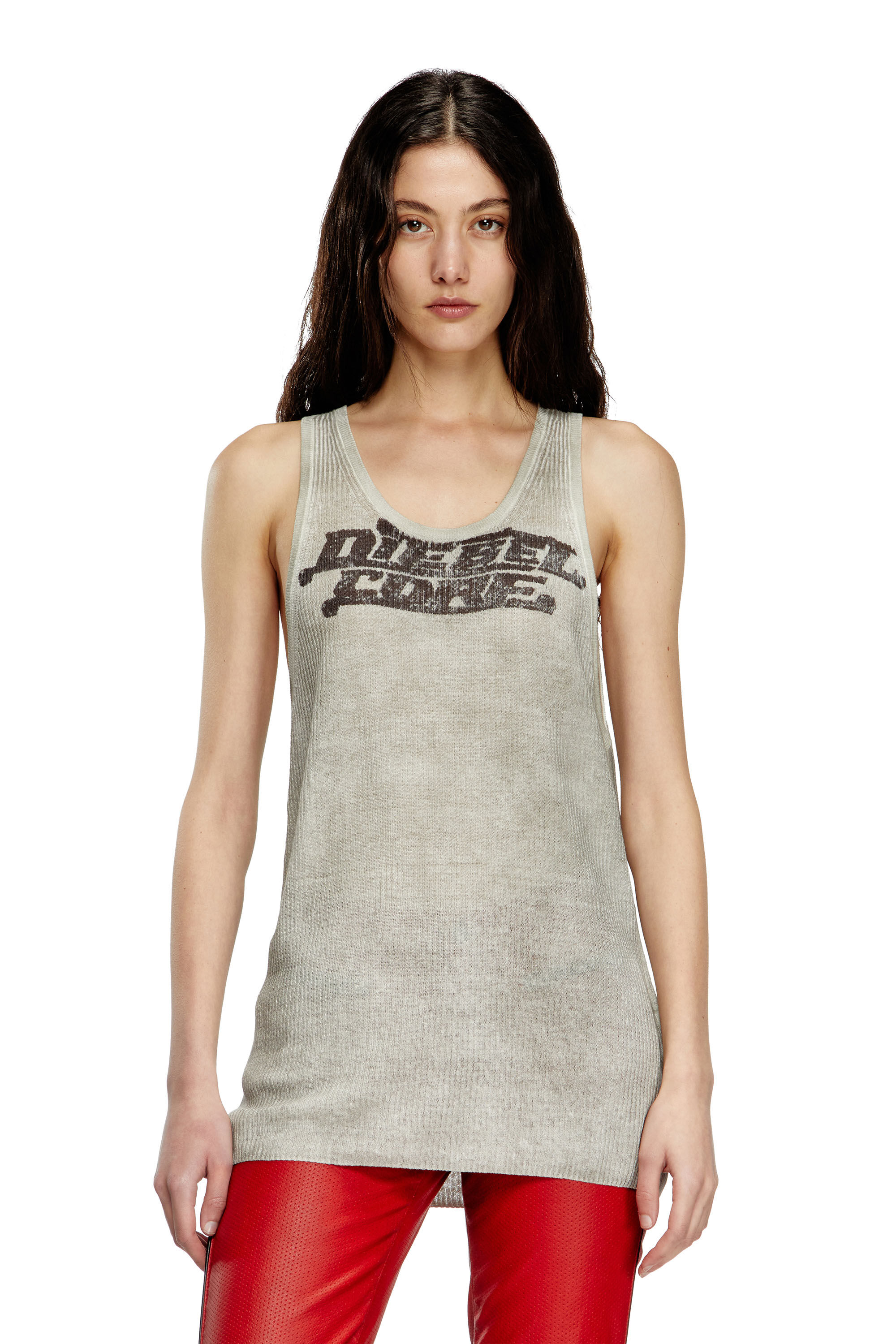 Diesel - K-RICK, Débardeur en lin côtelé avec effet sali Mixte in Beige - 6