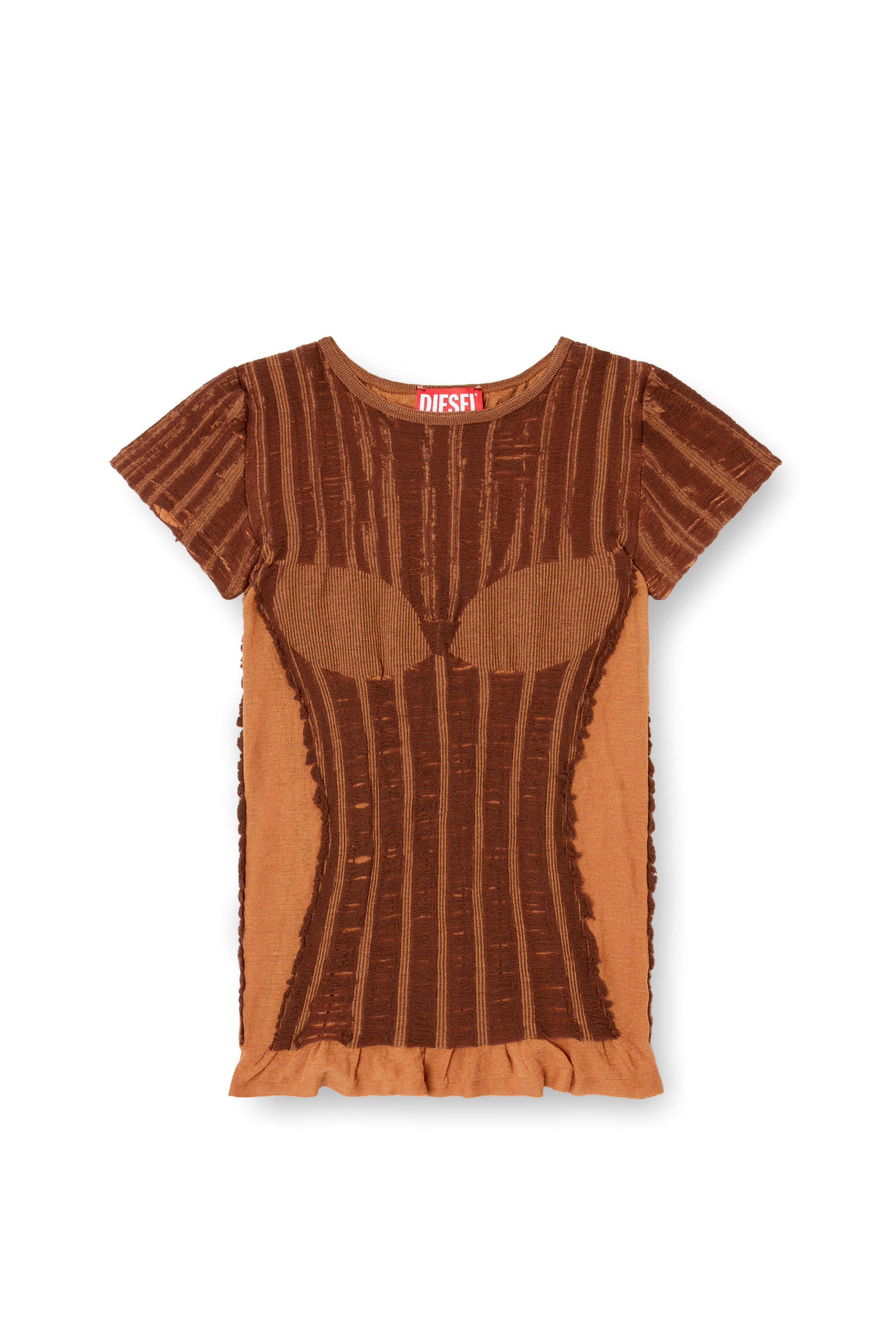 Diesel - M-CALAI-SS, Female's Seamless T-shirt with lingerie illusion in Brown - 2
