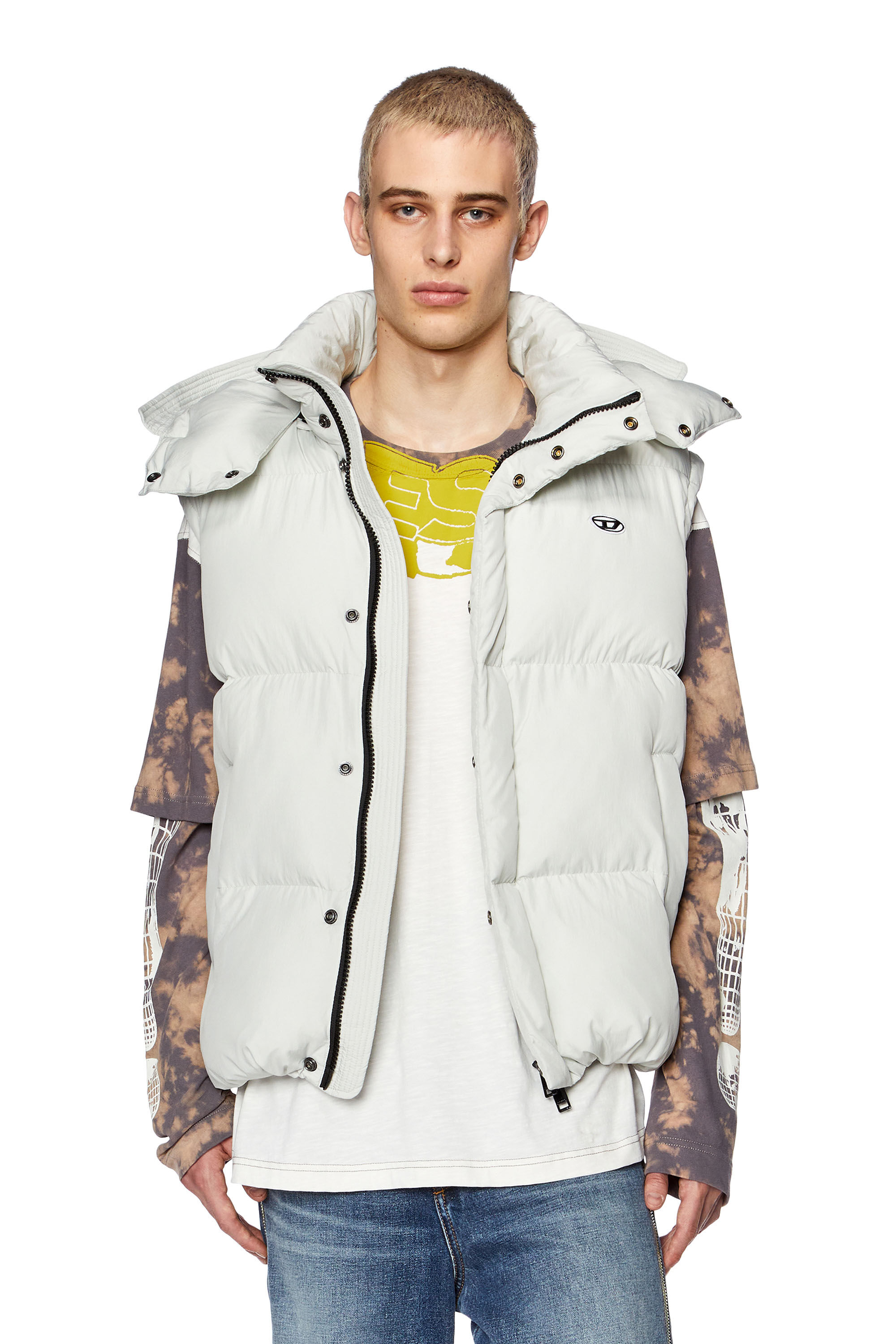 Diesel - W-ROLFYS-SL-FD, Male's Puffer vest with detachable hood in White - 3