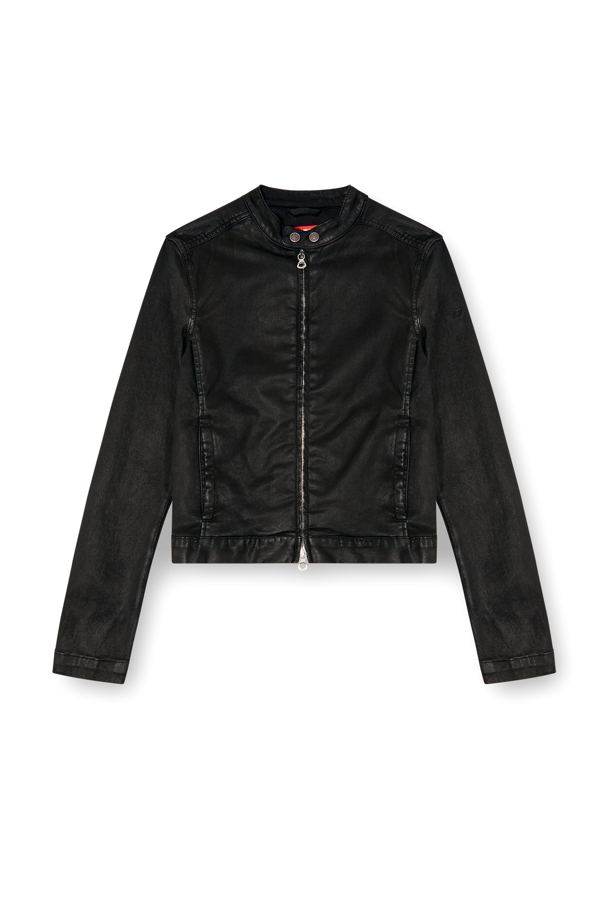 Diesel - DE-MORNIN JOGG, Female's Moto jacket in coated denim in Black - 2