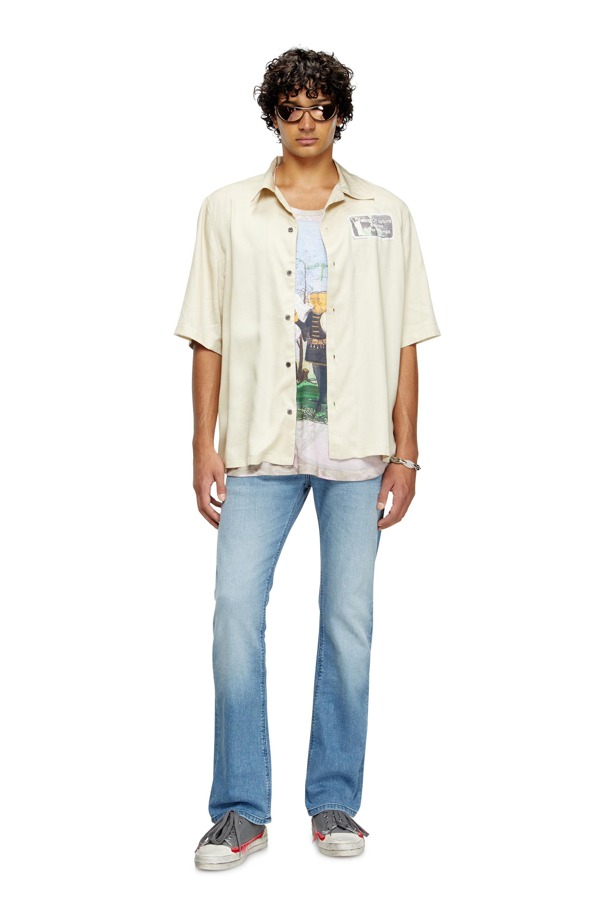 Diesel - S-BRACK-B-EPBR, Chemise en TENCEL™ avec motif graphique en strass Homme in Beige - 1