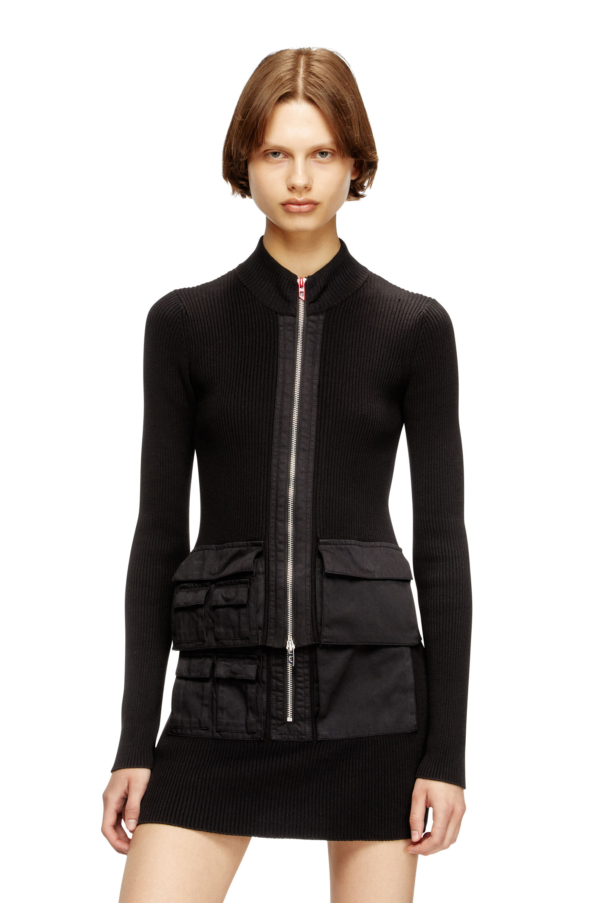 Diesel - M-MELISSA, Female's Ribbed dress with cargo pockets in null - 3