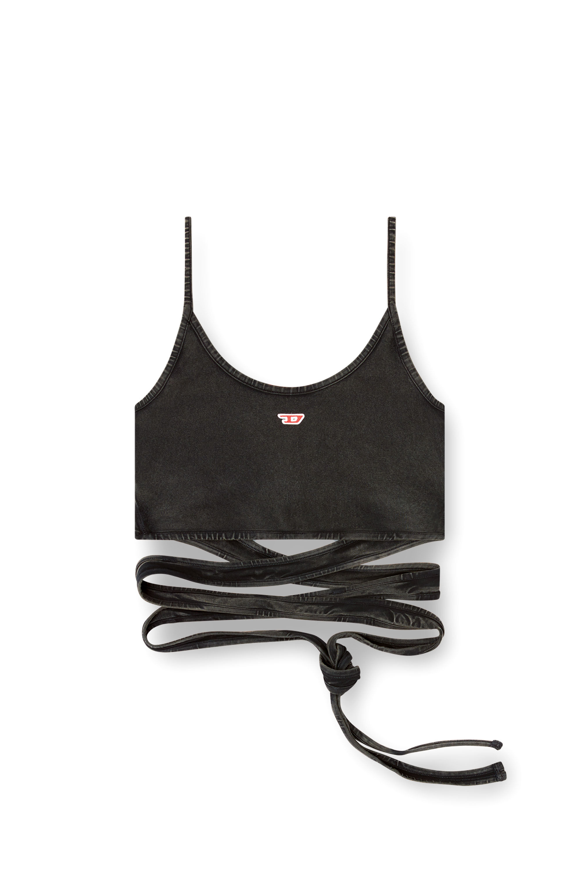 Diesel - T-LEYA-TAIL-R1, Female's Denim-look vest top with wrap ties in Black - 2
