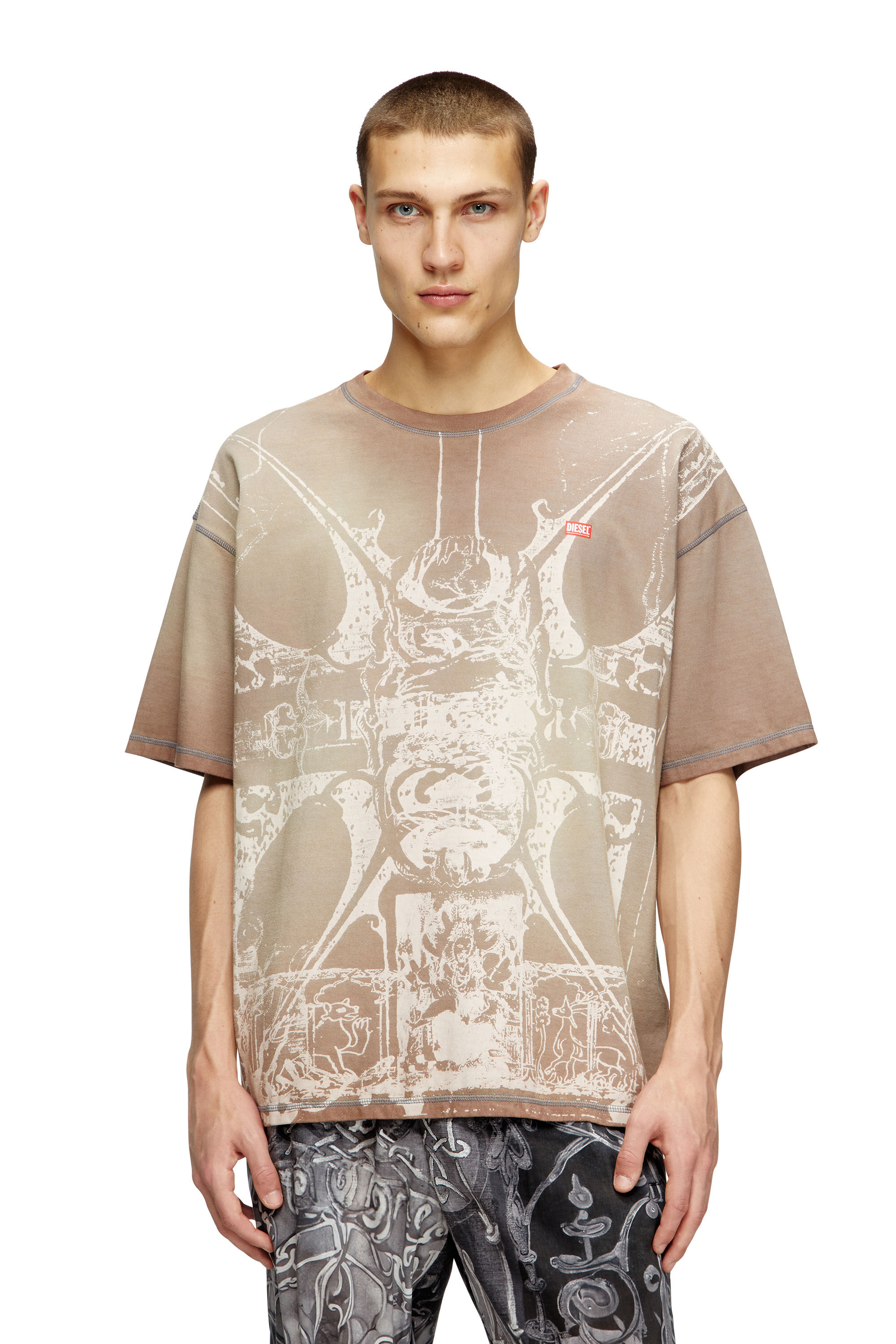 Diesel - T-BOXT-T13, T-shirt avec imprimé médiéval ton sur ton Homme in Marron - 3