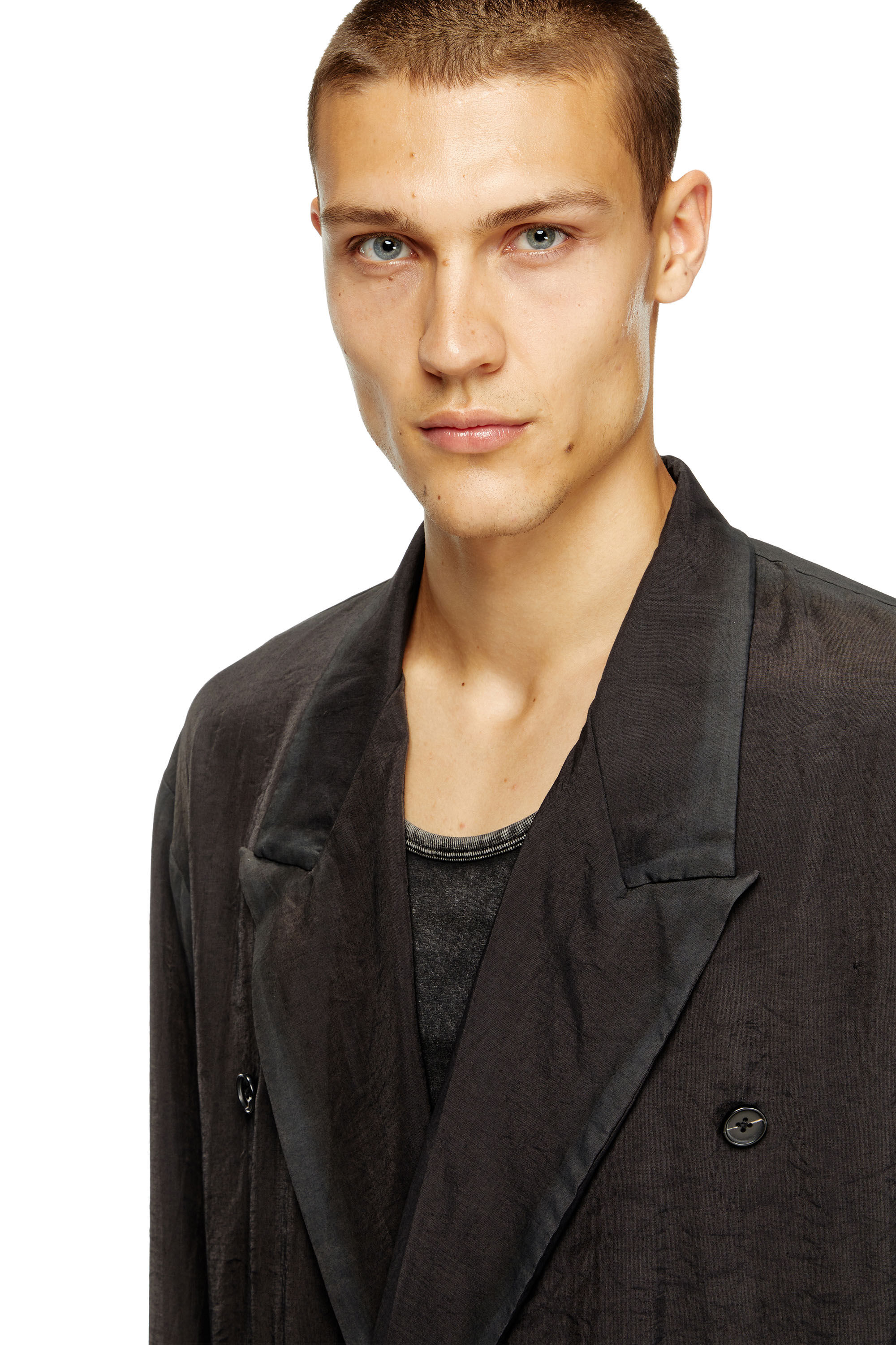 Diesel - J-KEYSERY, Male's Double-breasted blazer in wrinkled shell in Dark Grey - 4