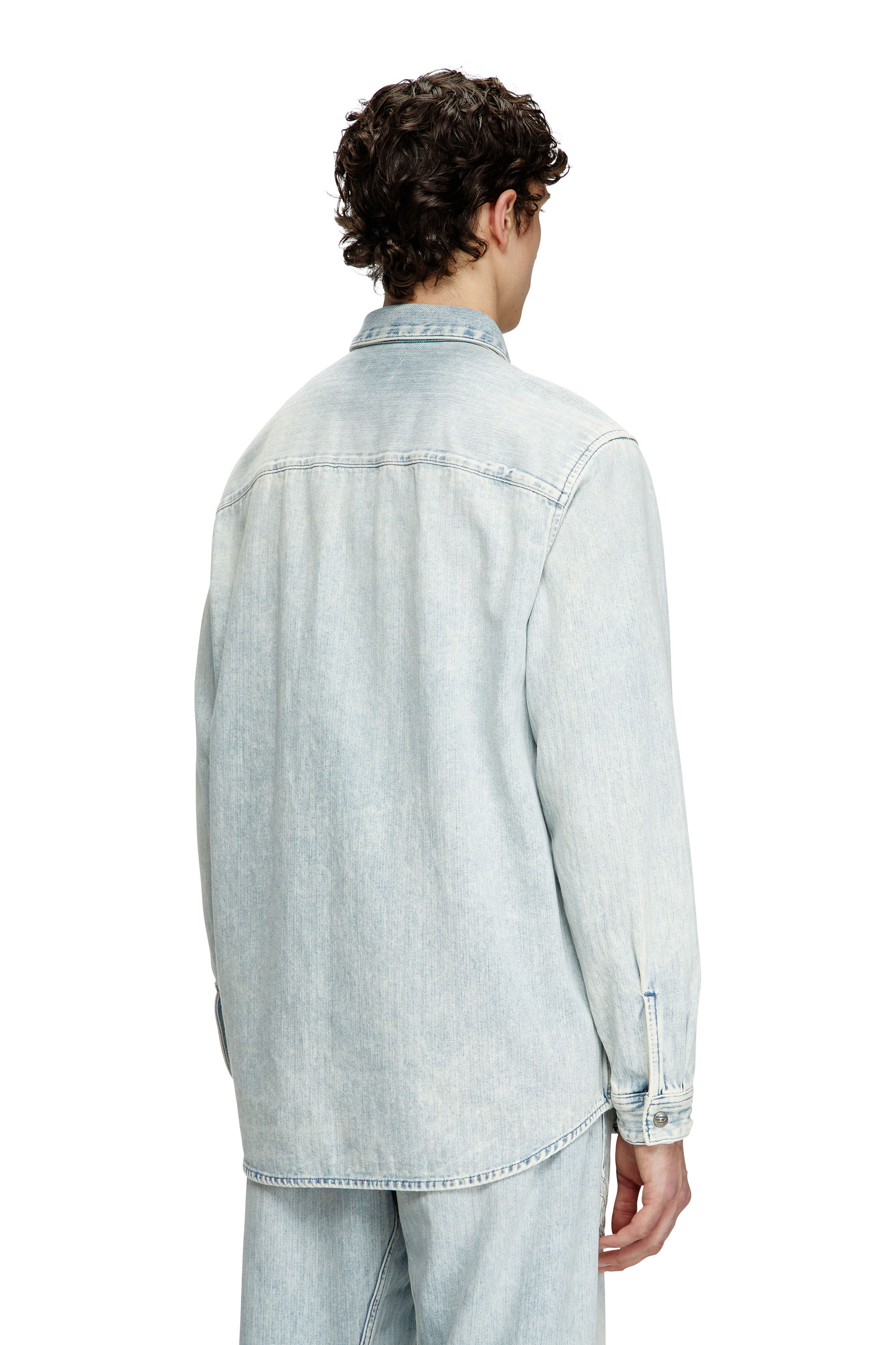 Diesel - D-SIMPLY, Male's Shirt in herringbone denim in Light Blue - 4