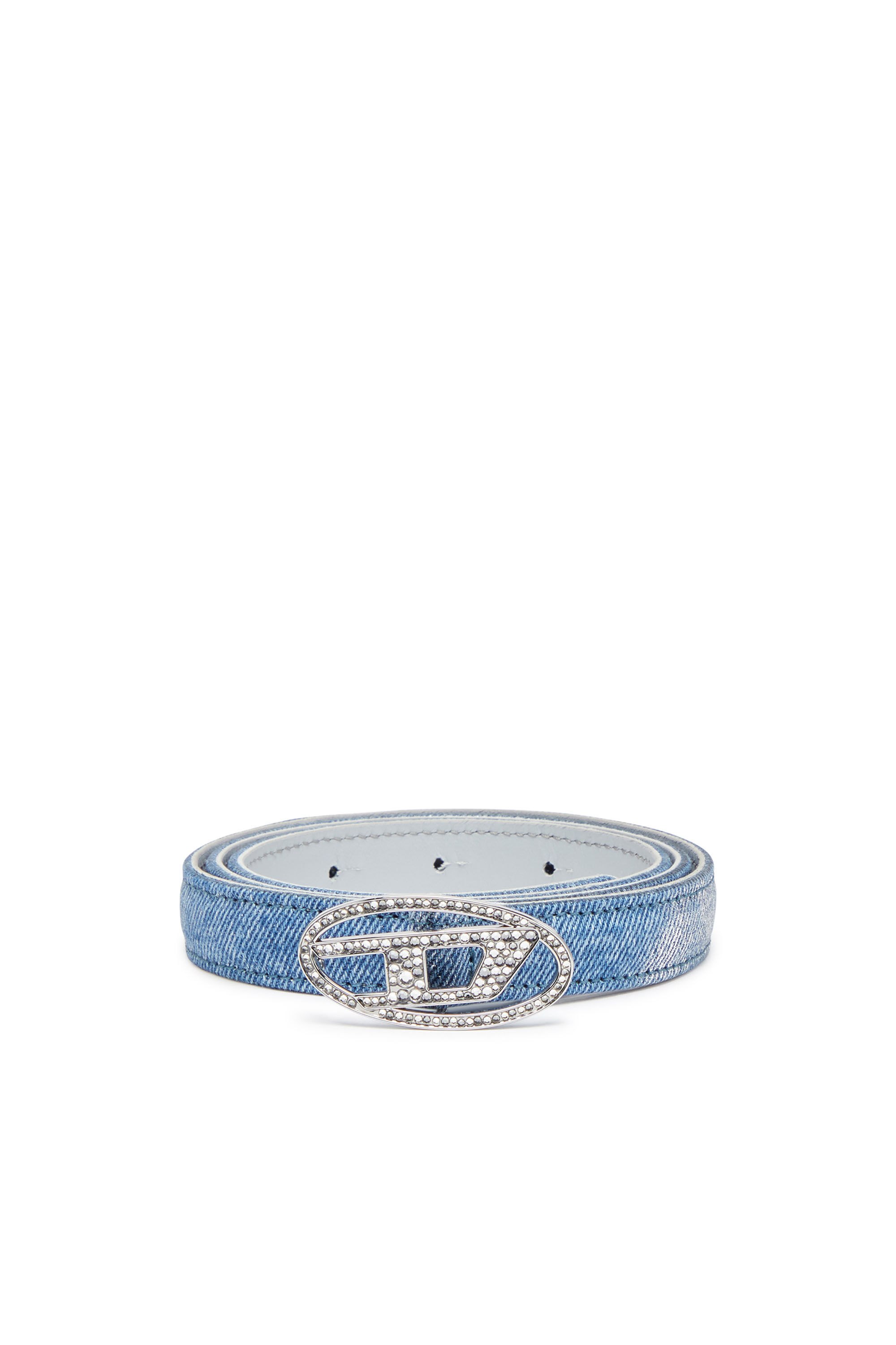 Women s Slim belt in foiled denim and leather Blue Diesel