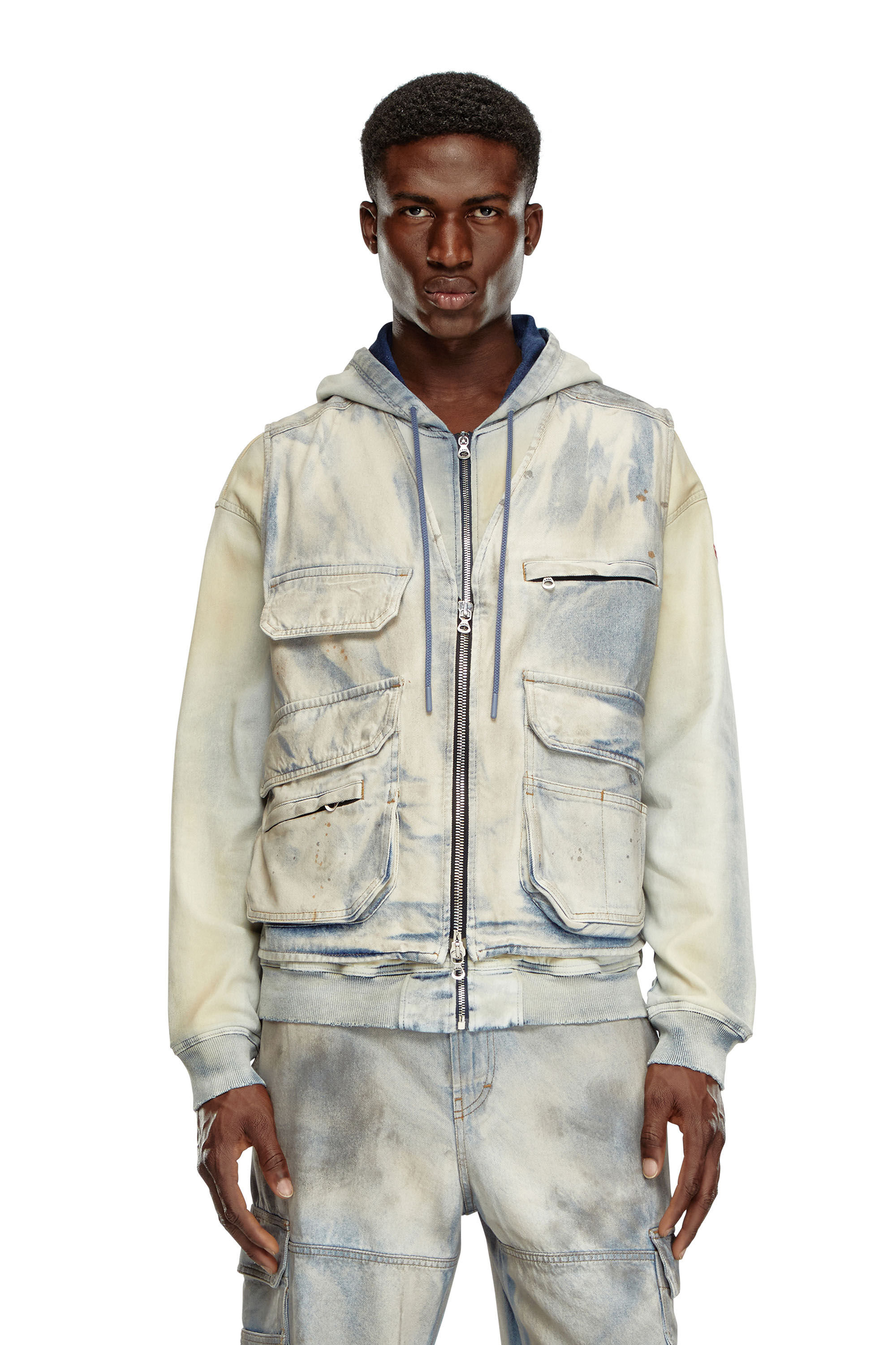 Men s Sleeveless jacket in solarised denim Multicolor Diesel