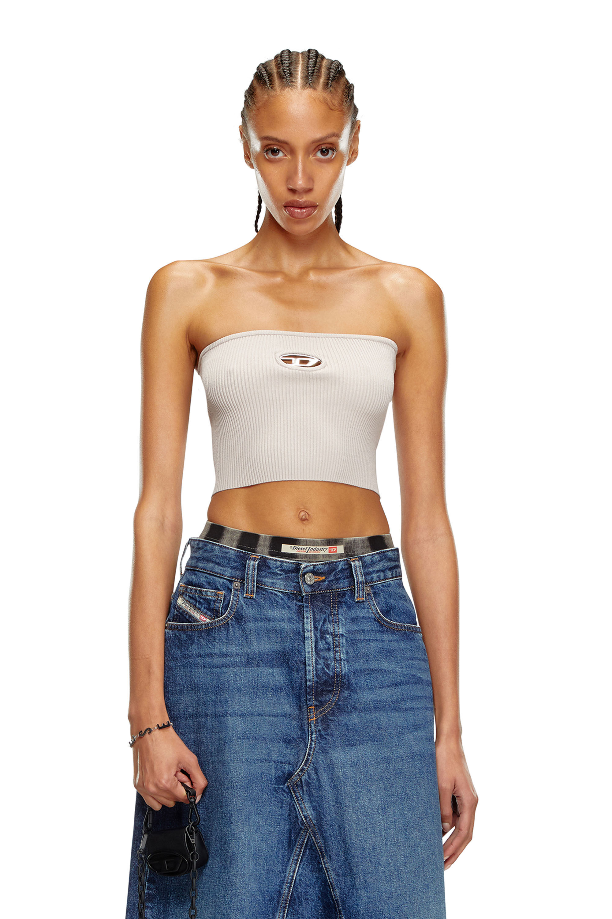 Diesel - M-CLARKSVILLEX, Female's Tube top with logo plaque in Grey - 3