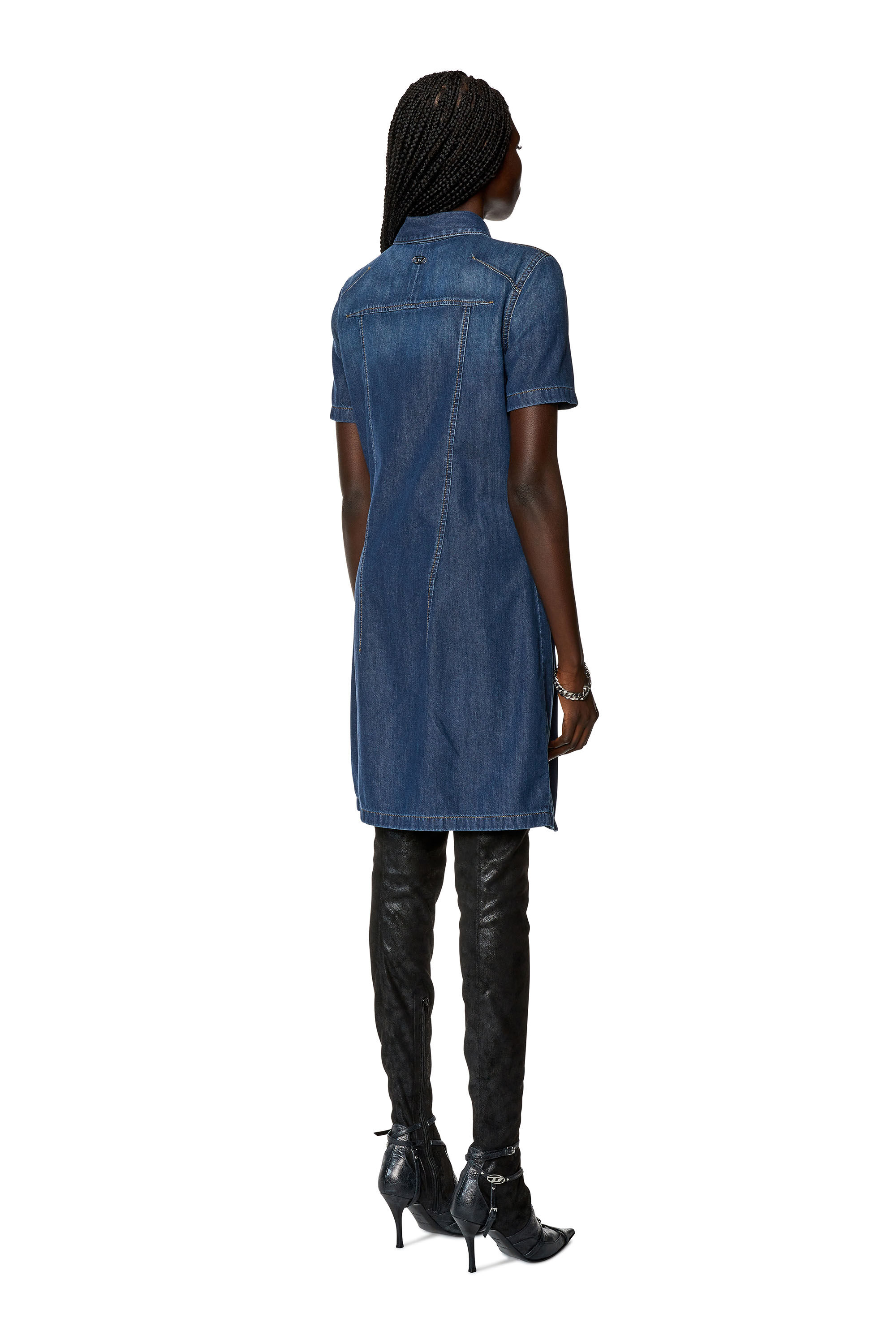 Robe chemise boutonnee en denim stretch Femme Bleu Diesel