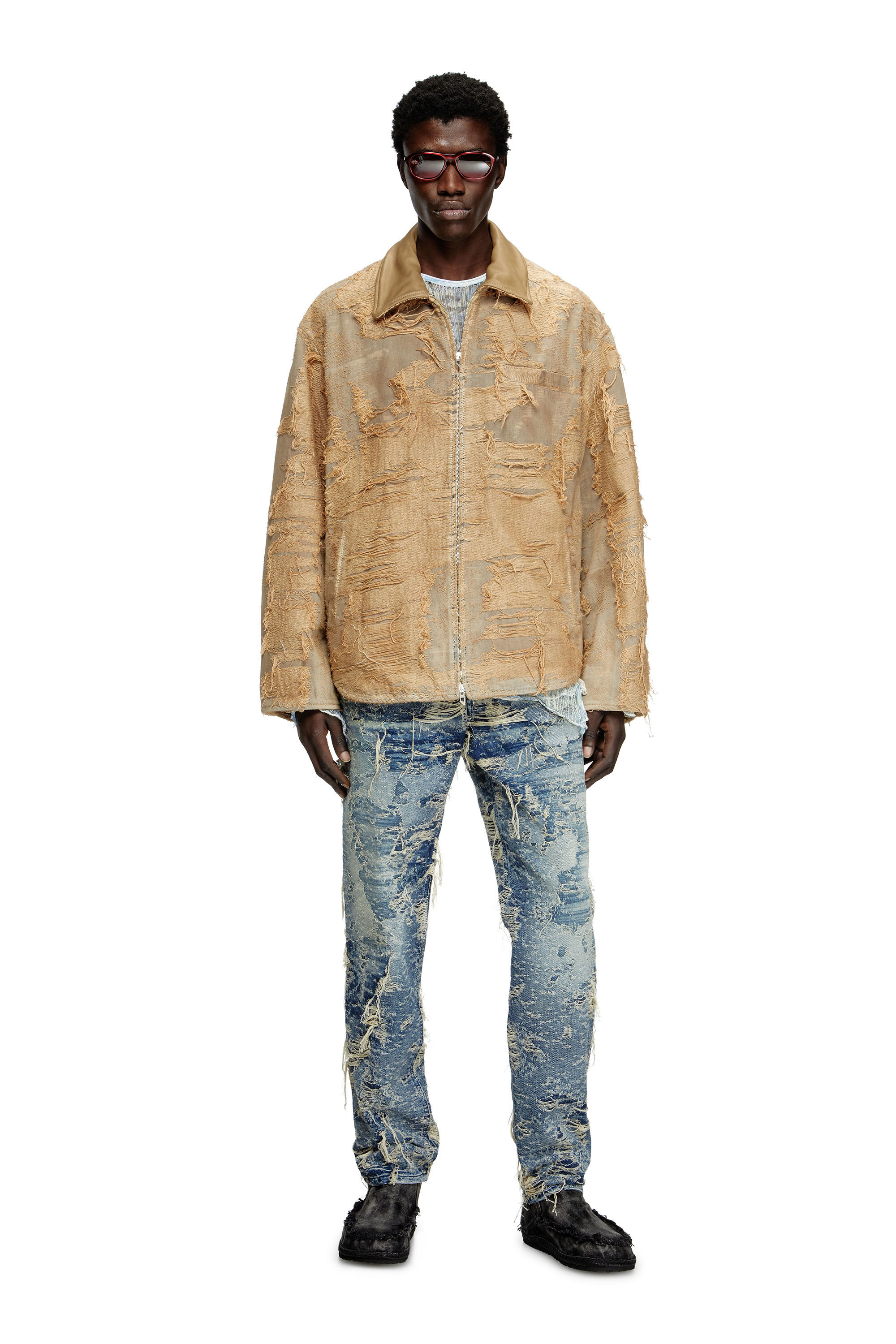 Diesel - D-IVAR-FSG, Male's Jacket in overdyed floating-thread denim in Light Brown - 1