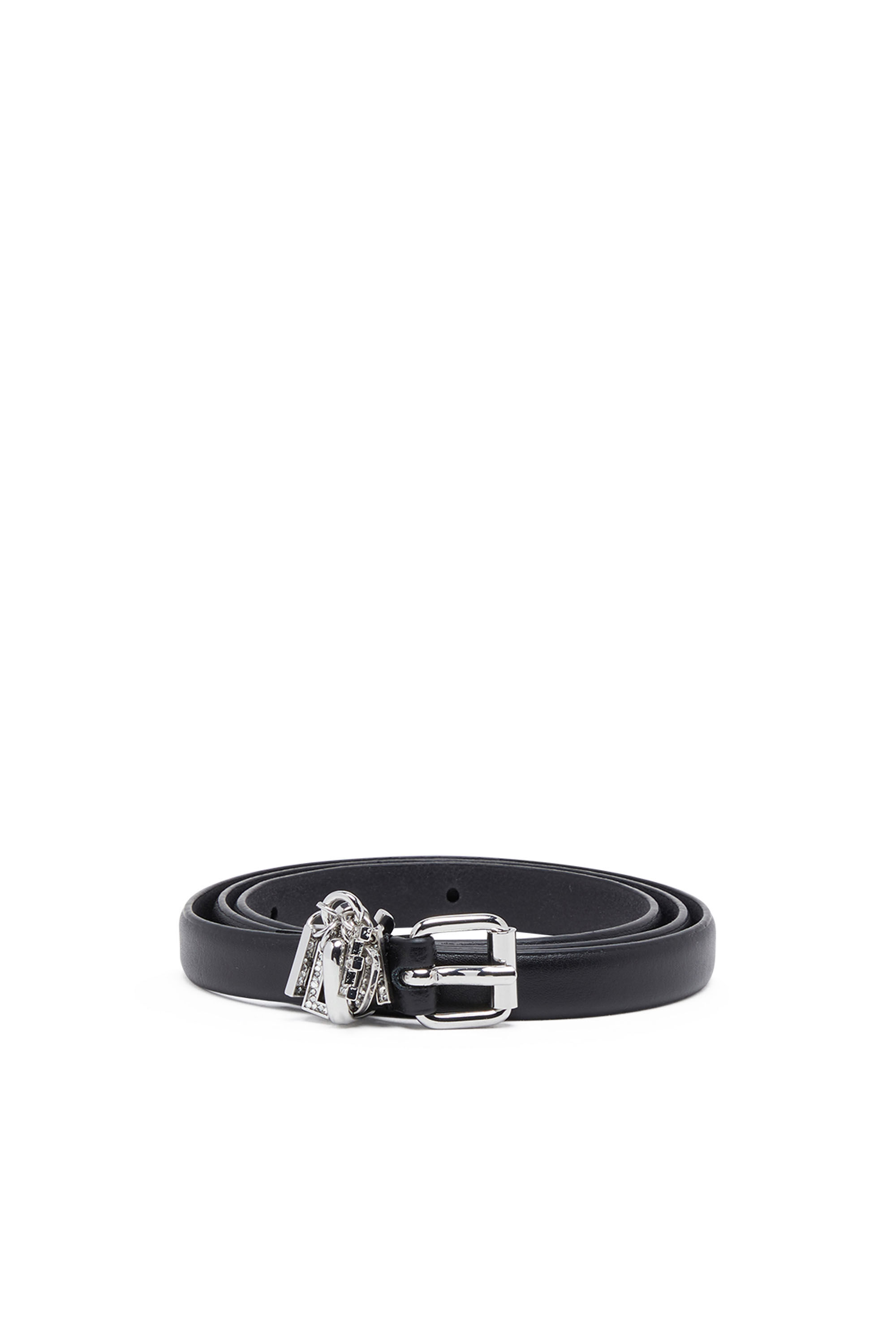Women's Leather belt with crystal logo charms | Black | Diesel Women's Leather belt with crystal logo charms | Black | Diesel