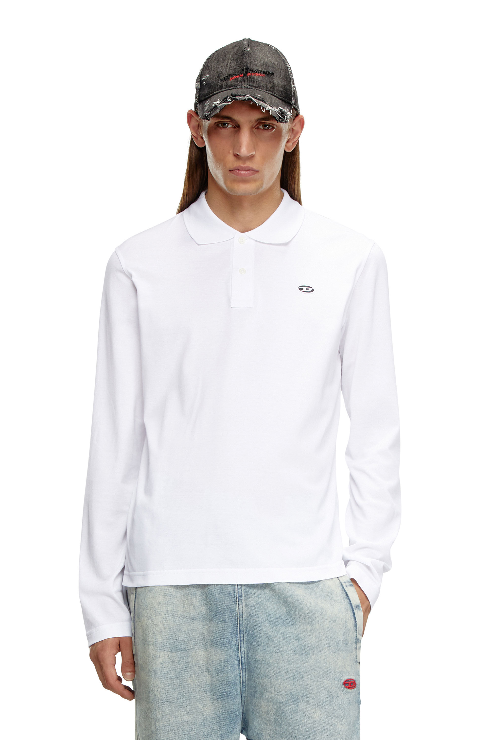 Diesel - T-SMITH-LS-DOVAL-PJ, Male's Long-sleeve polo shirt with logo print in White - 3