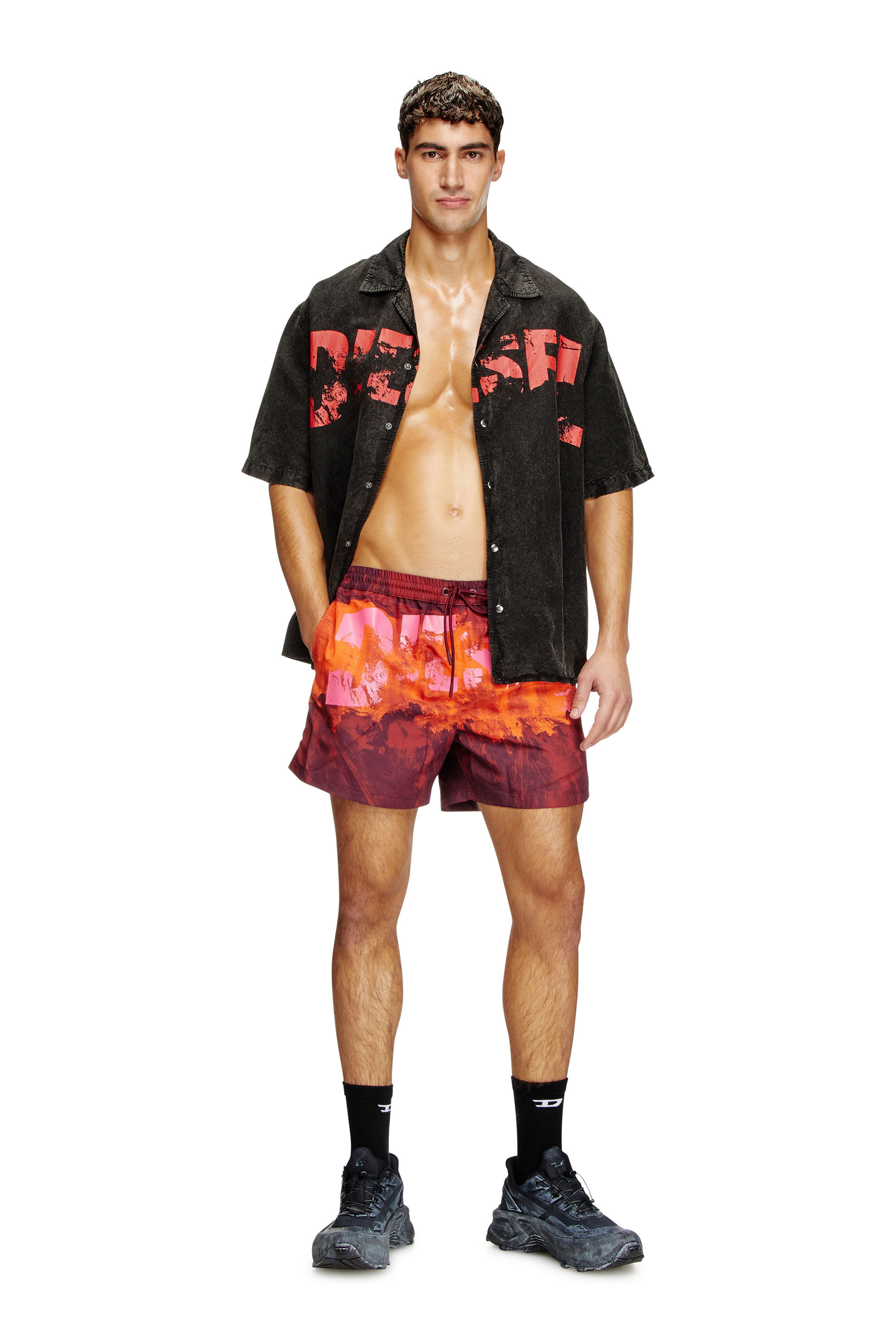 Diesel - CHARLES-D-POP, Male's Beach shirt in linen blend in Black - 2
