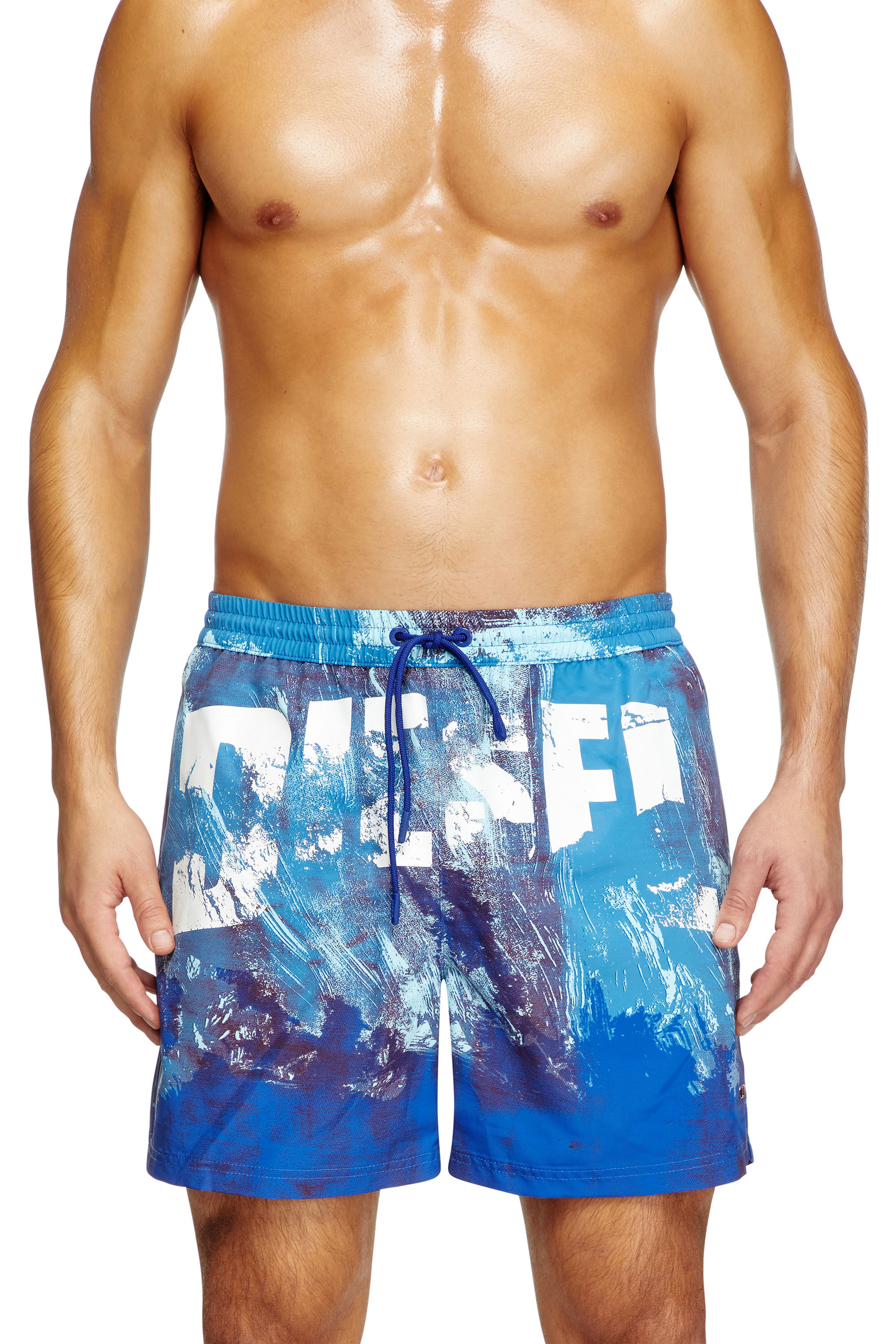 Diesel - RIO-41-D-POP, Male's Mid-length swim shorts with graphic print in Light Blue - 1