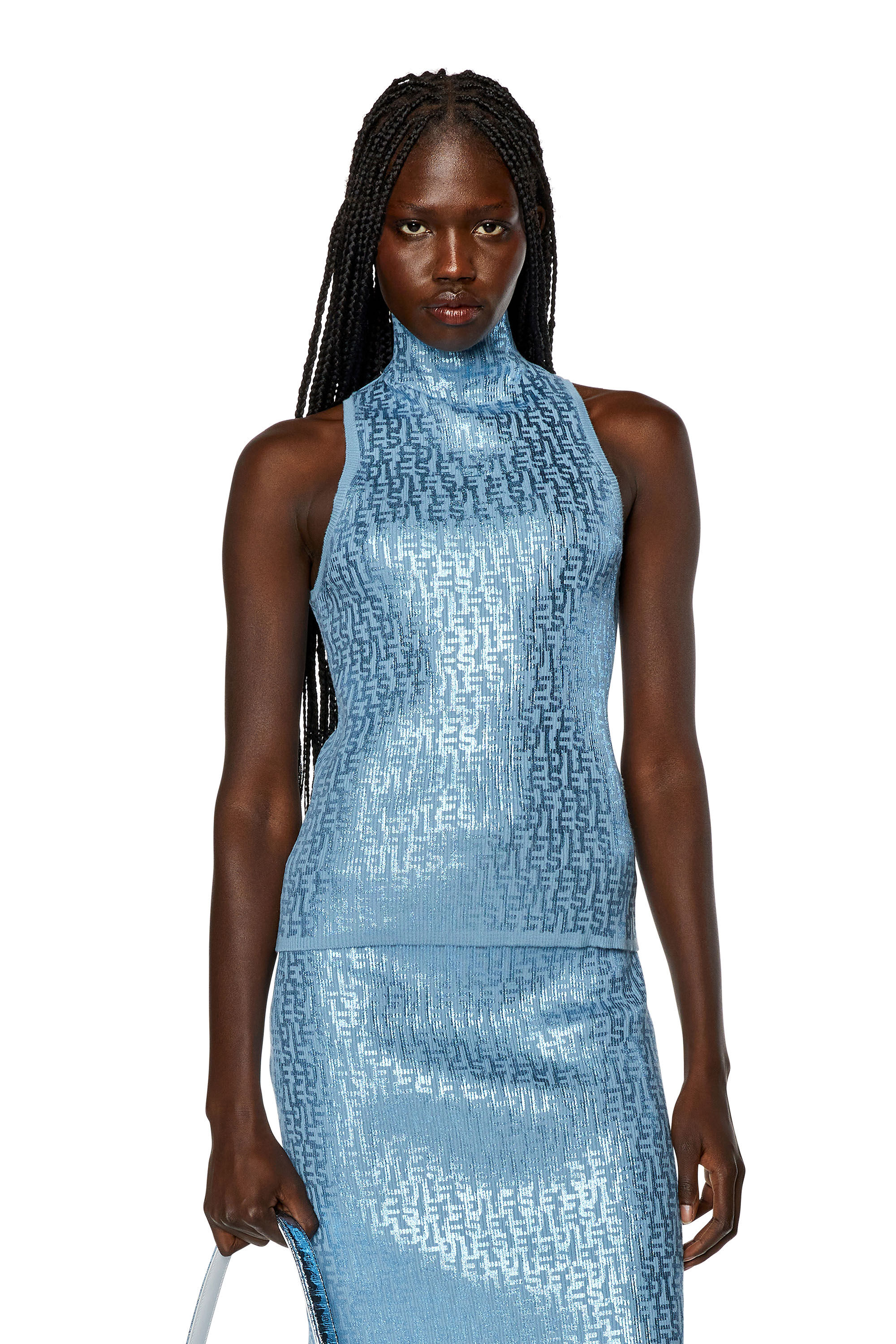 Diesel - FF-M-EGEO, Débardeur avec imprimé monogram métallisé Femme in Bleu - 3