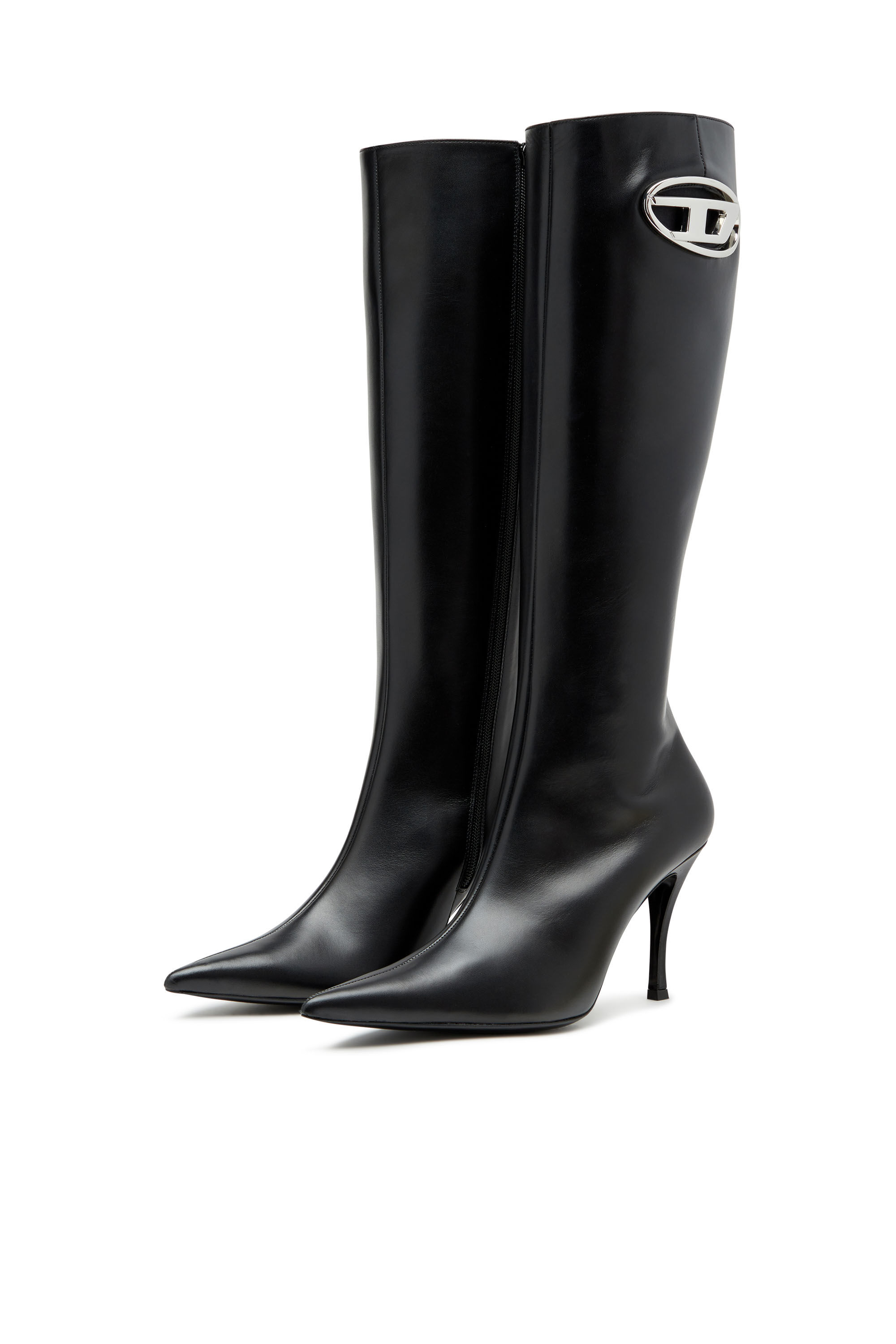 Women s D Venus Leather boots with oval D plaque Black Diesel