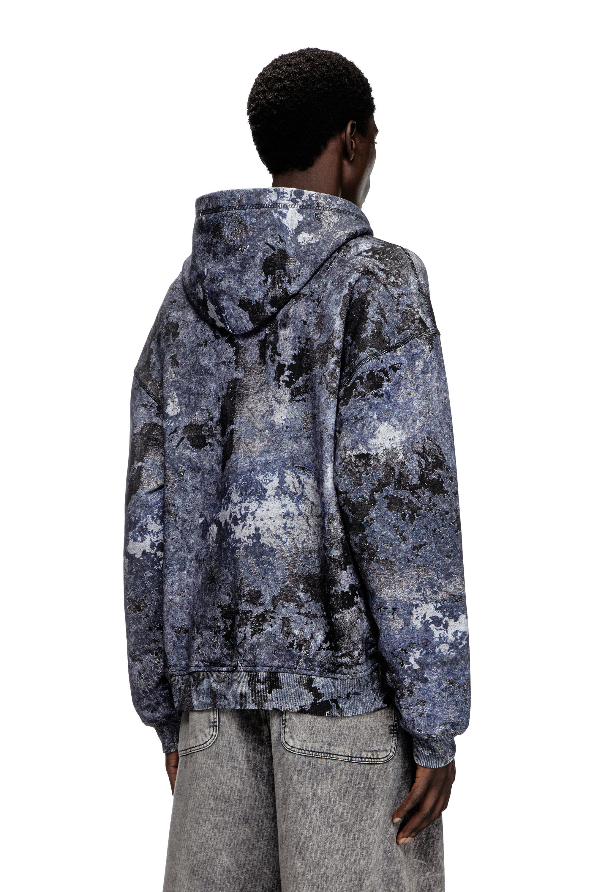 Diesel - S-BOXT-HOOD-R8, Male's Marble-effect burnout hoodie in Blue - 4