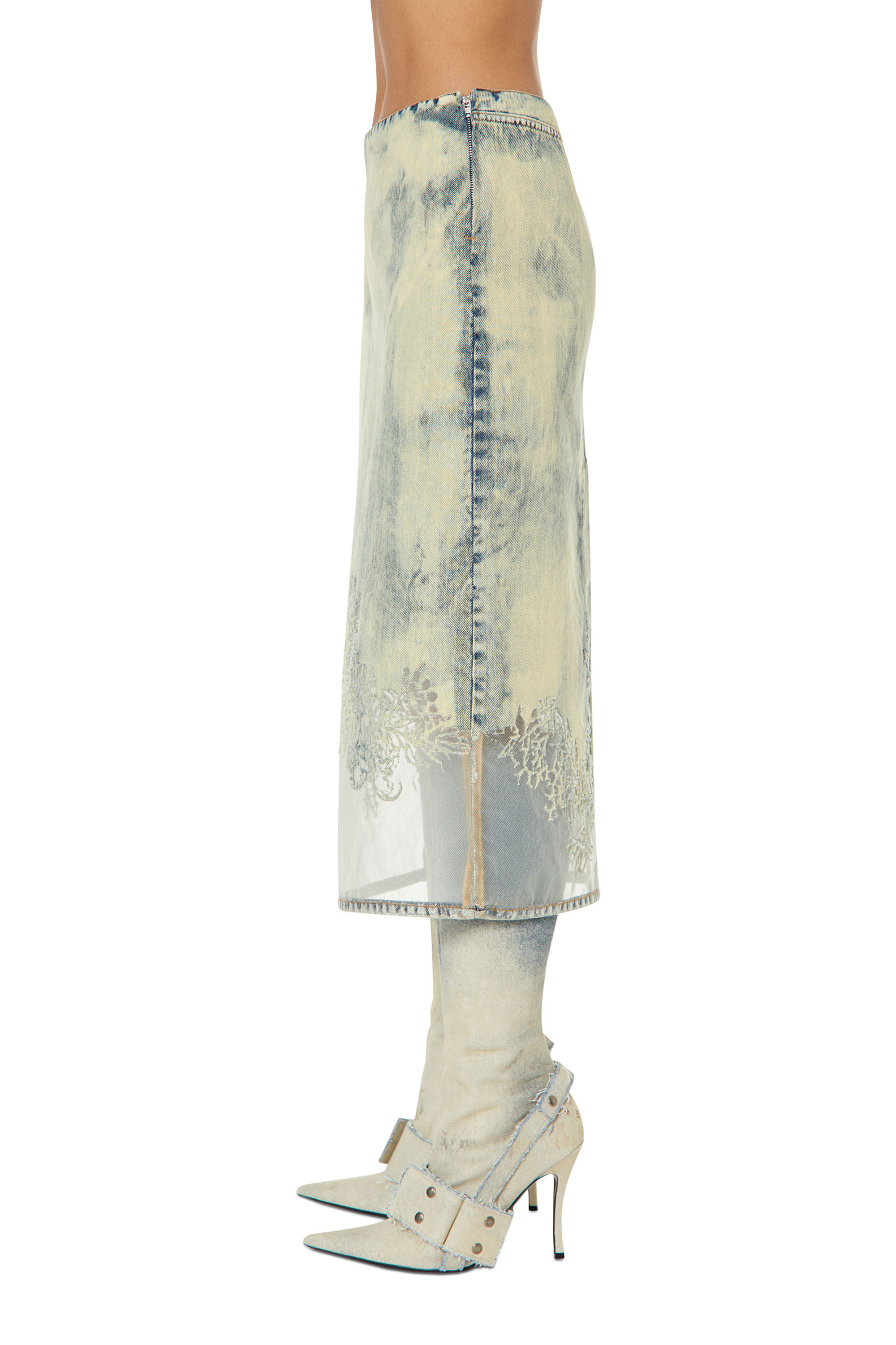 Diesel - DE-PRA-FSC, Female's Midi skirt in lace denim in Light Blue - 5