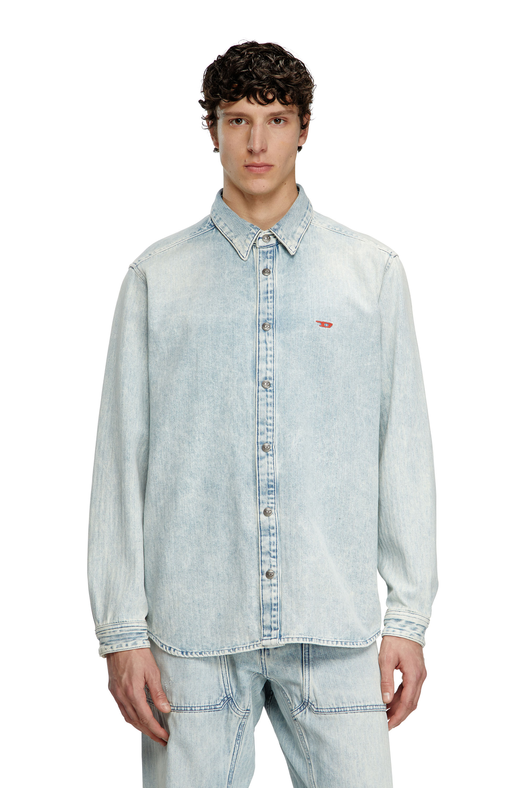 Diesel - D-SIMPLY, Male's Shirt in herringbone denim in Light Blue - 3