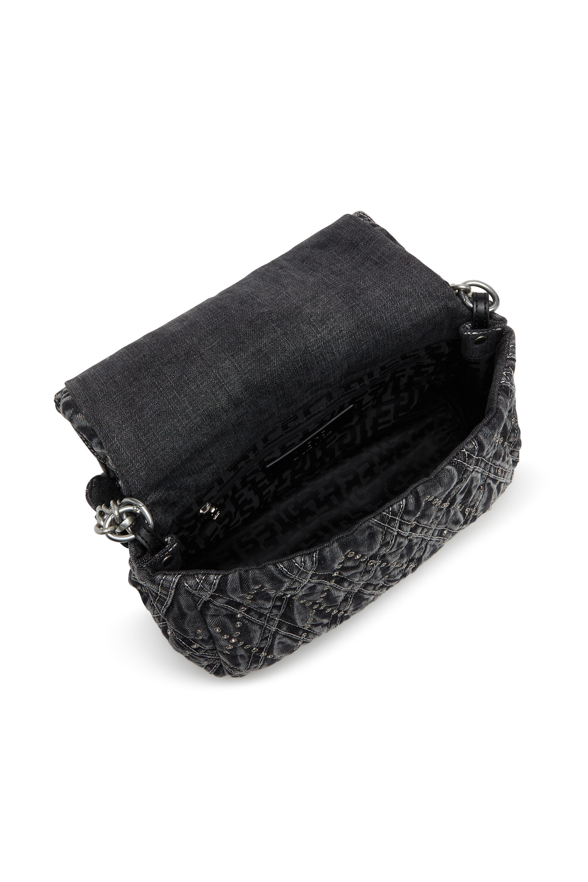 Diesel - CHARM-D SHOULDER M, Charm-D Shoulder M Shoulder Bag - Sac épaule en denim orné de bijoux breloque Femme in Noir - 2