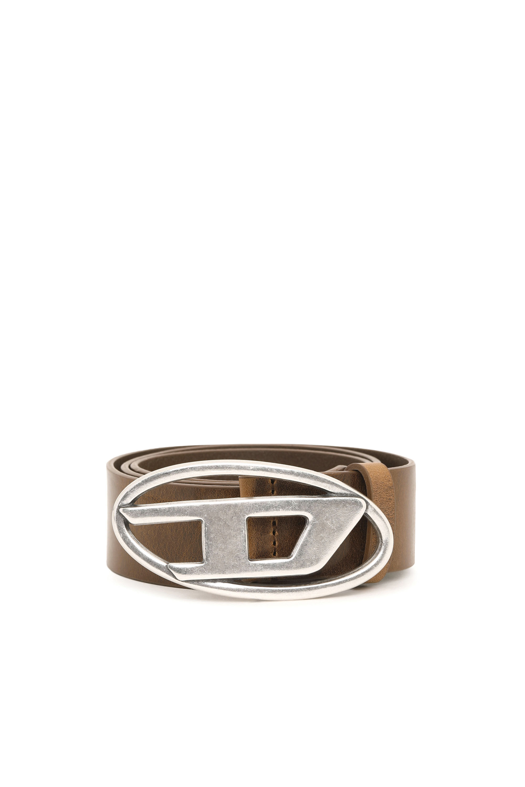 B 1DR Leather Belt with silver D logo buckle Diesel