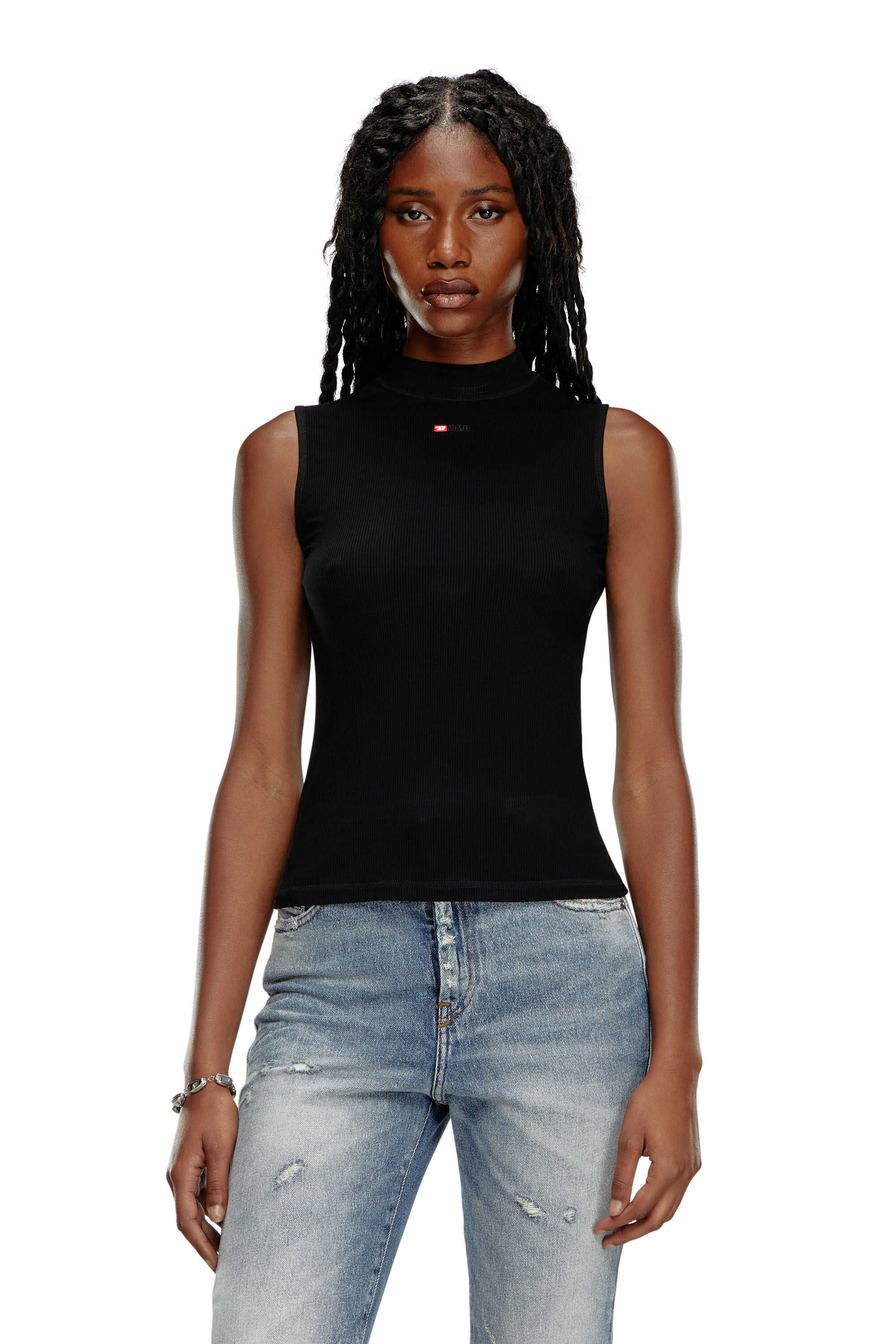 Diesel - T-MOKKY-SL-MICRODIV, Female's Ribbed tank top with mock neck in Black - 3
