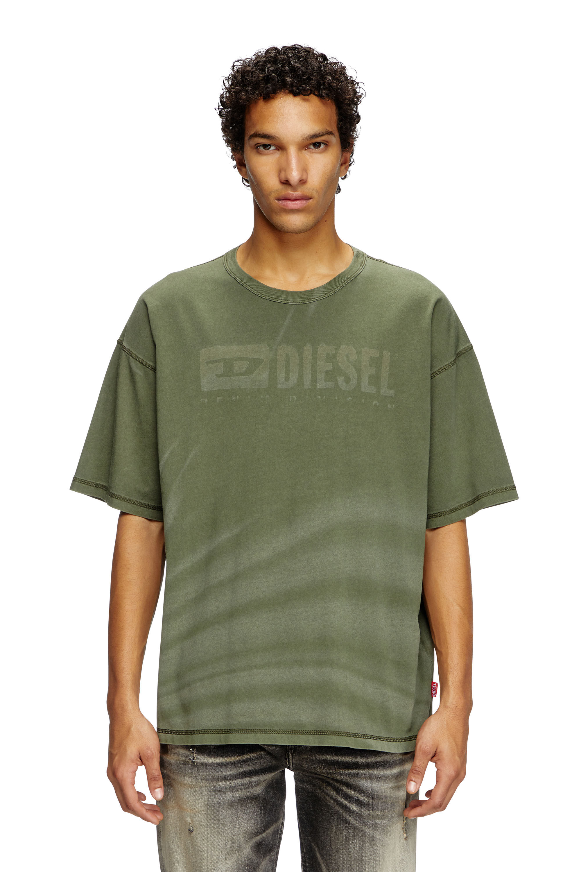 Diesel - T-ADJUST-R13, Male's Laser-faded logo T-shirt in Olive Green - 3