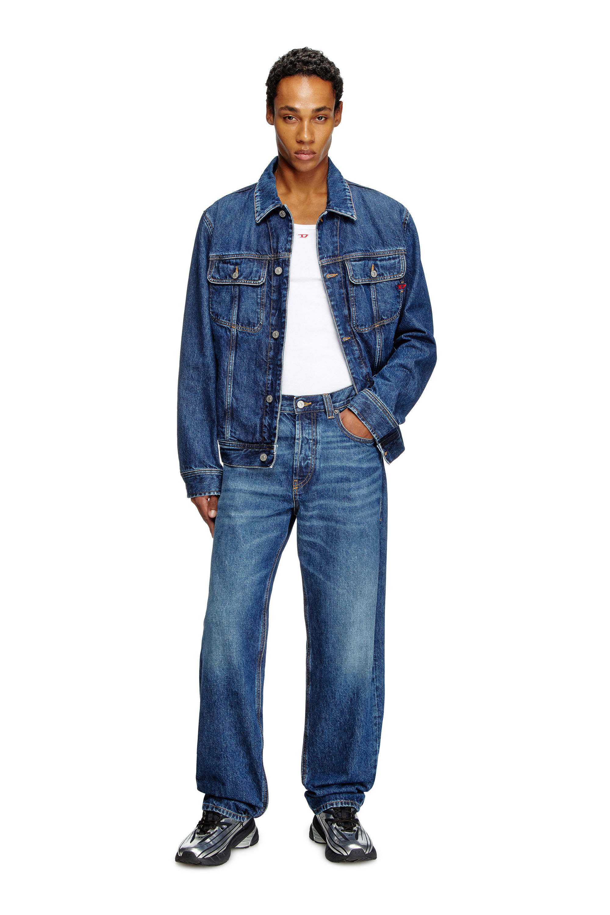 Diesel - D-BARCY, Male's Regular-fit trucker jacket in Medium Blue - 1