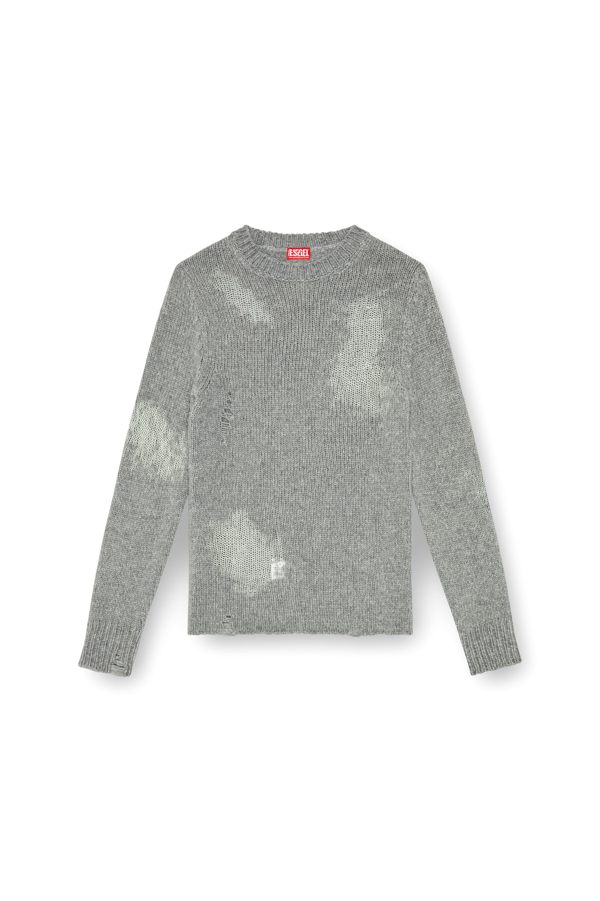 Diesel - K-NORMAN, Male's Distressed jumper in wool blend in Grey - 2