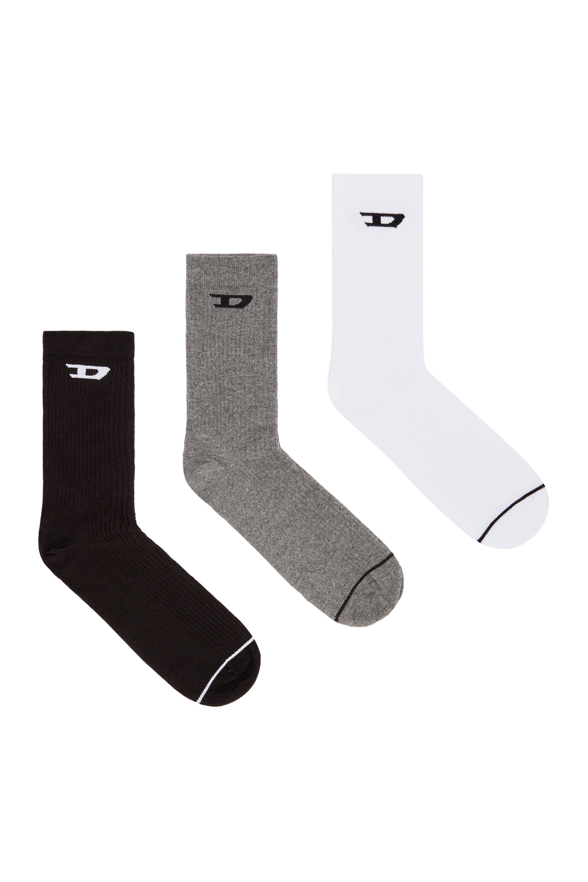 Diesel - SKM-D-CREW-LIGHT-SOCKS, Male's 3-pack of ribbed socks with D logo in Black/Grey - 1