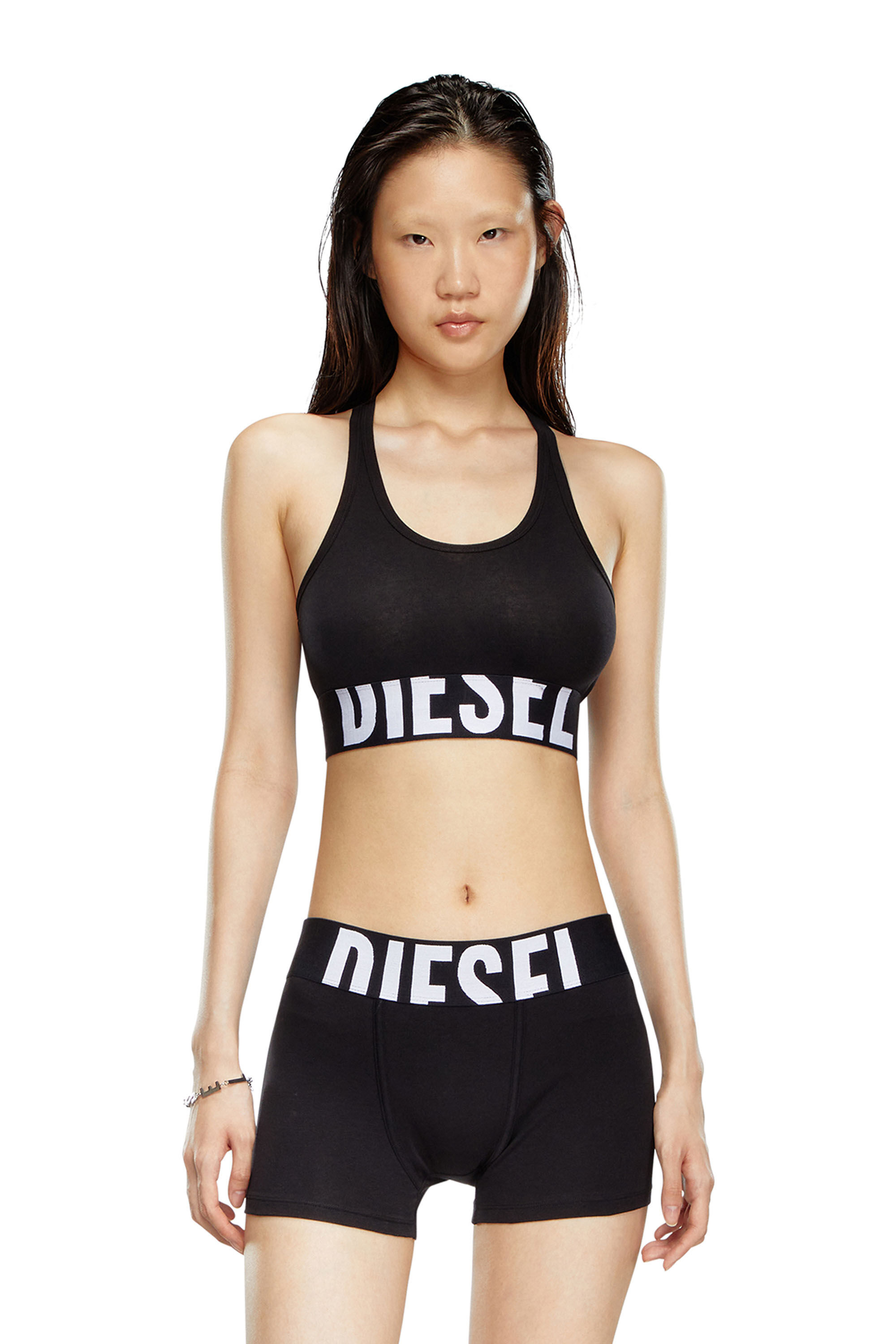 Diesel - UFSB-COTTON-RACE-BRALETTE-XL, Brassière avec logo découpé Femme in Noir - 1