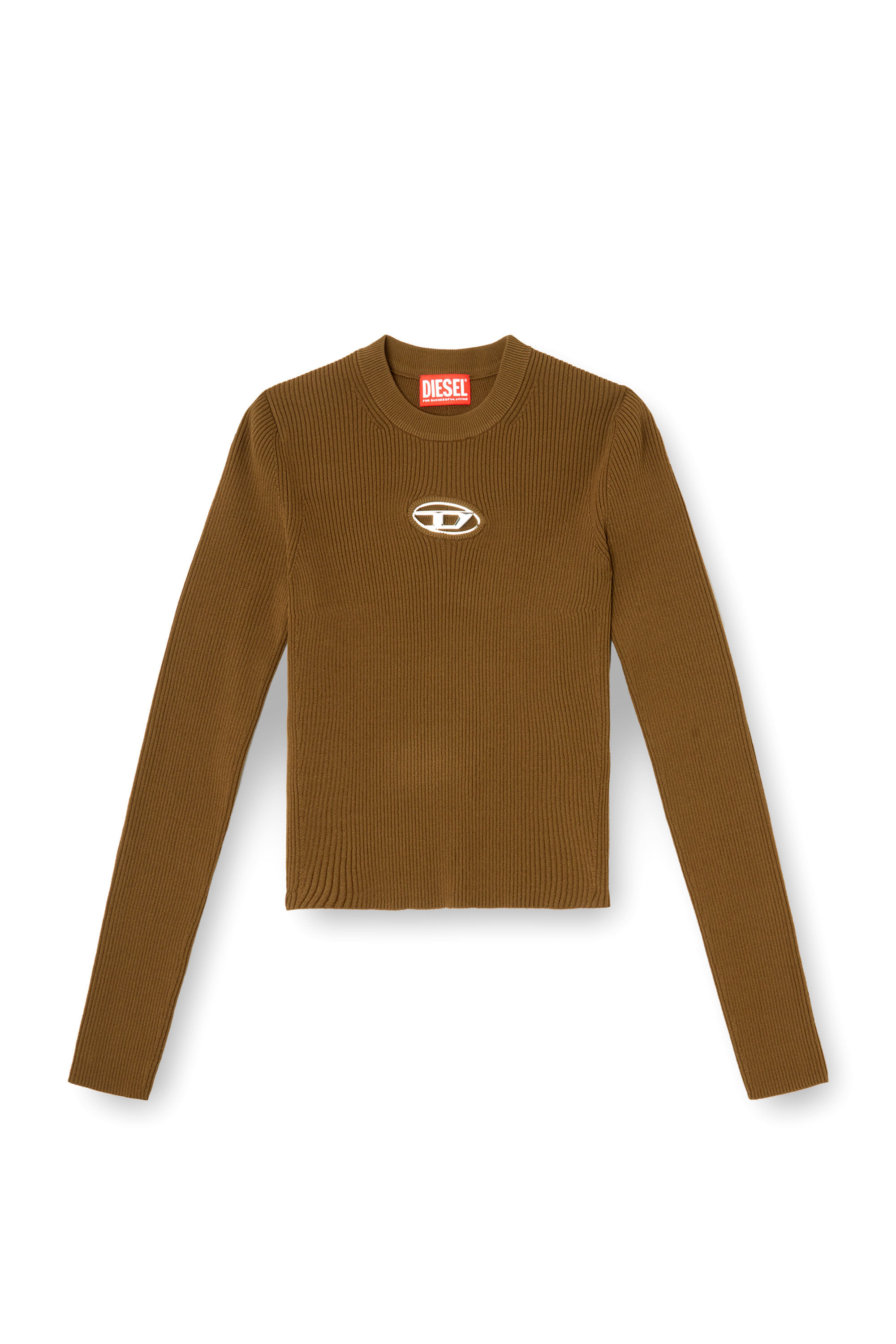 Diesel - M-VALARI, Female's Rib-knit viscose-blend top with Oval D in Green - 2