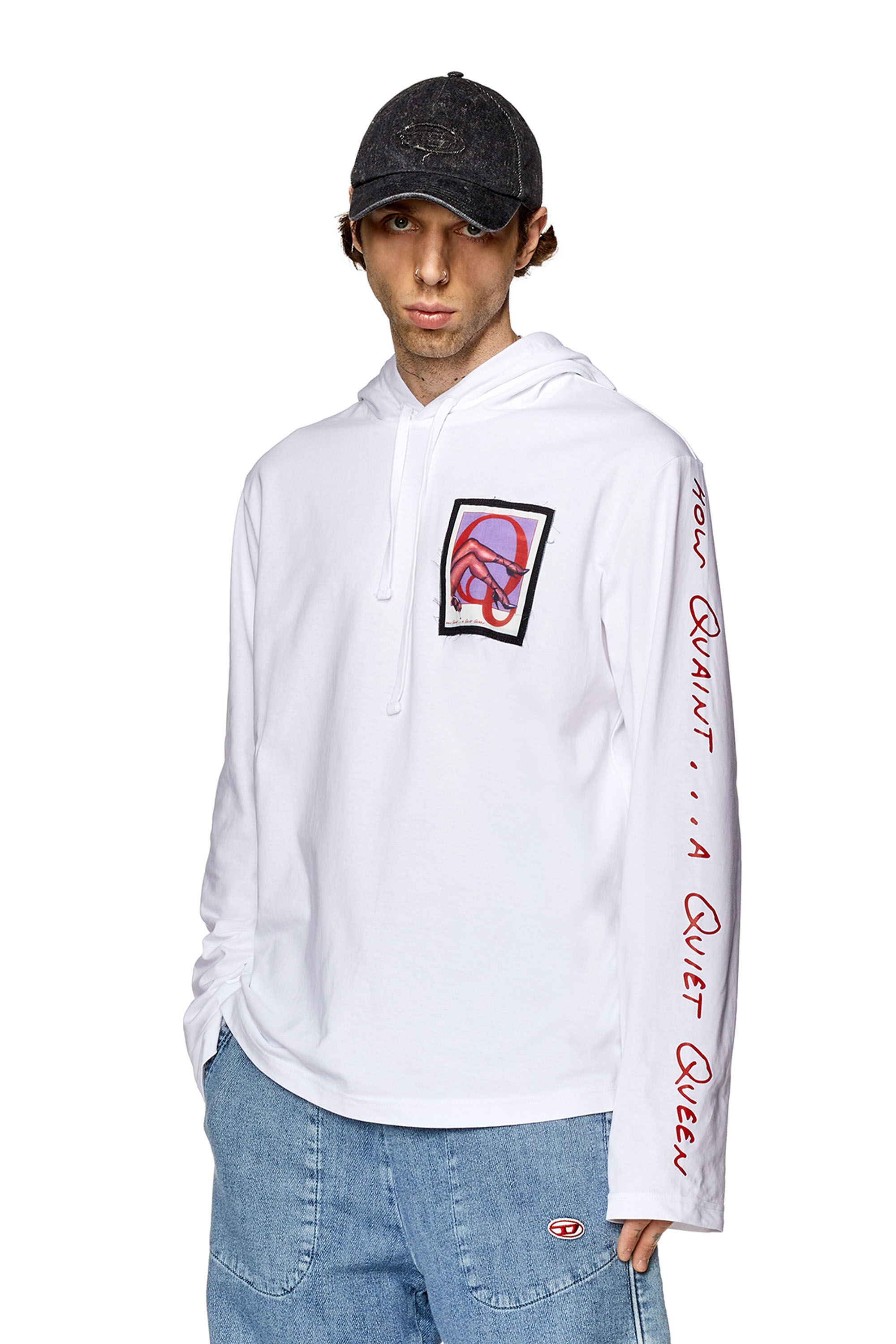 Diesel - PR-T-CRANE-LS-HOOD, Sweat-shirt à capuche avec empiècements et lettrage Mixte in Blanc - 3