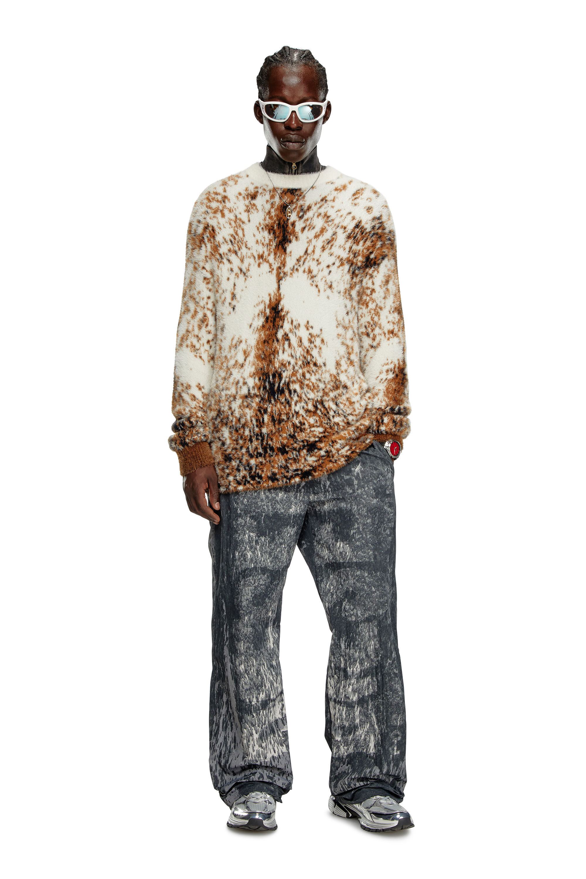 Diesel - K-ITELLO, Male's Fluffy jumper with animalier pattern in Brown - 1