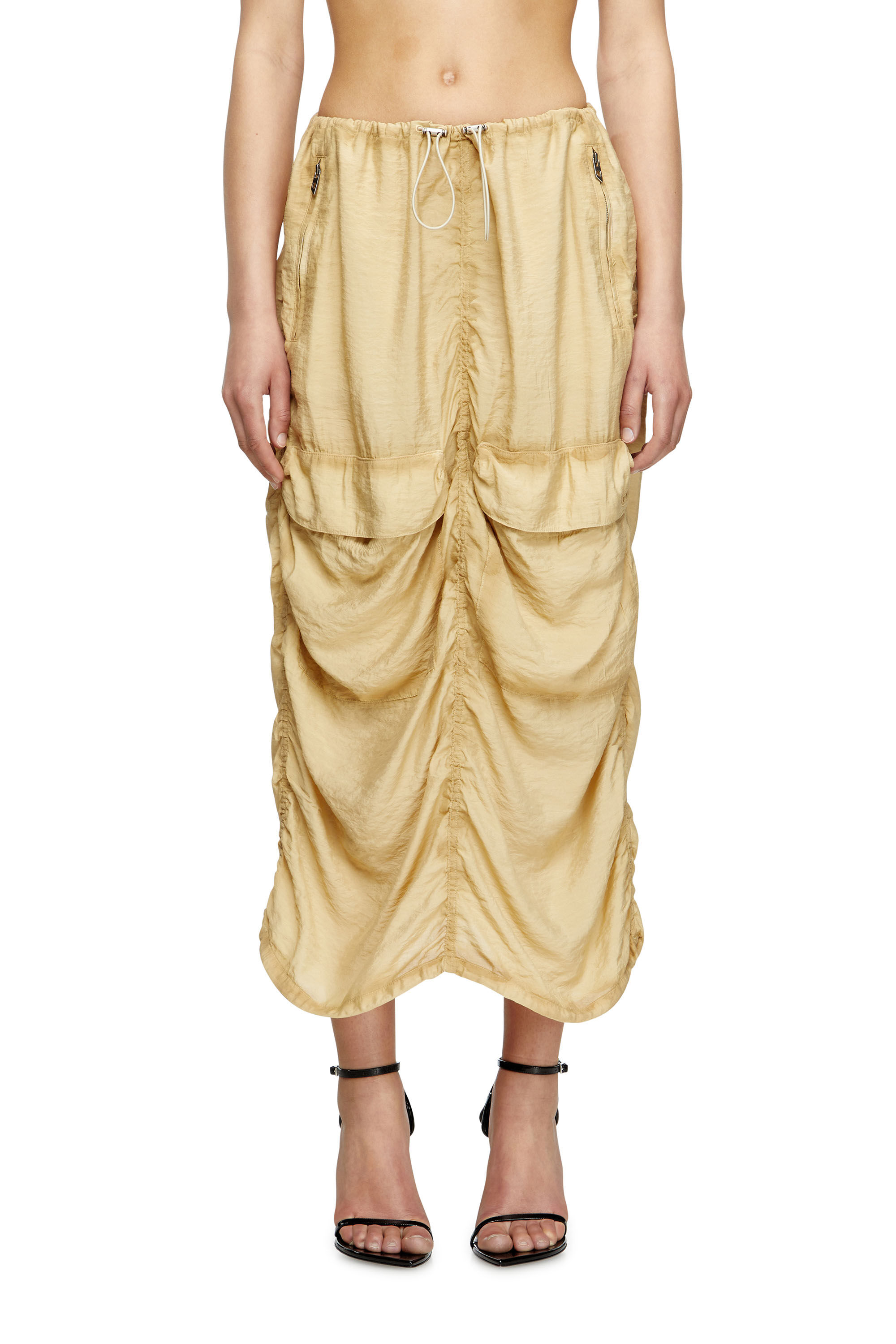 Diesel - O-RACLE, Female's Cargo midi skirt in treated viscose-nylon in Beige - 3