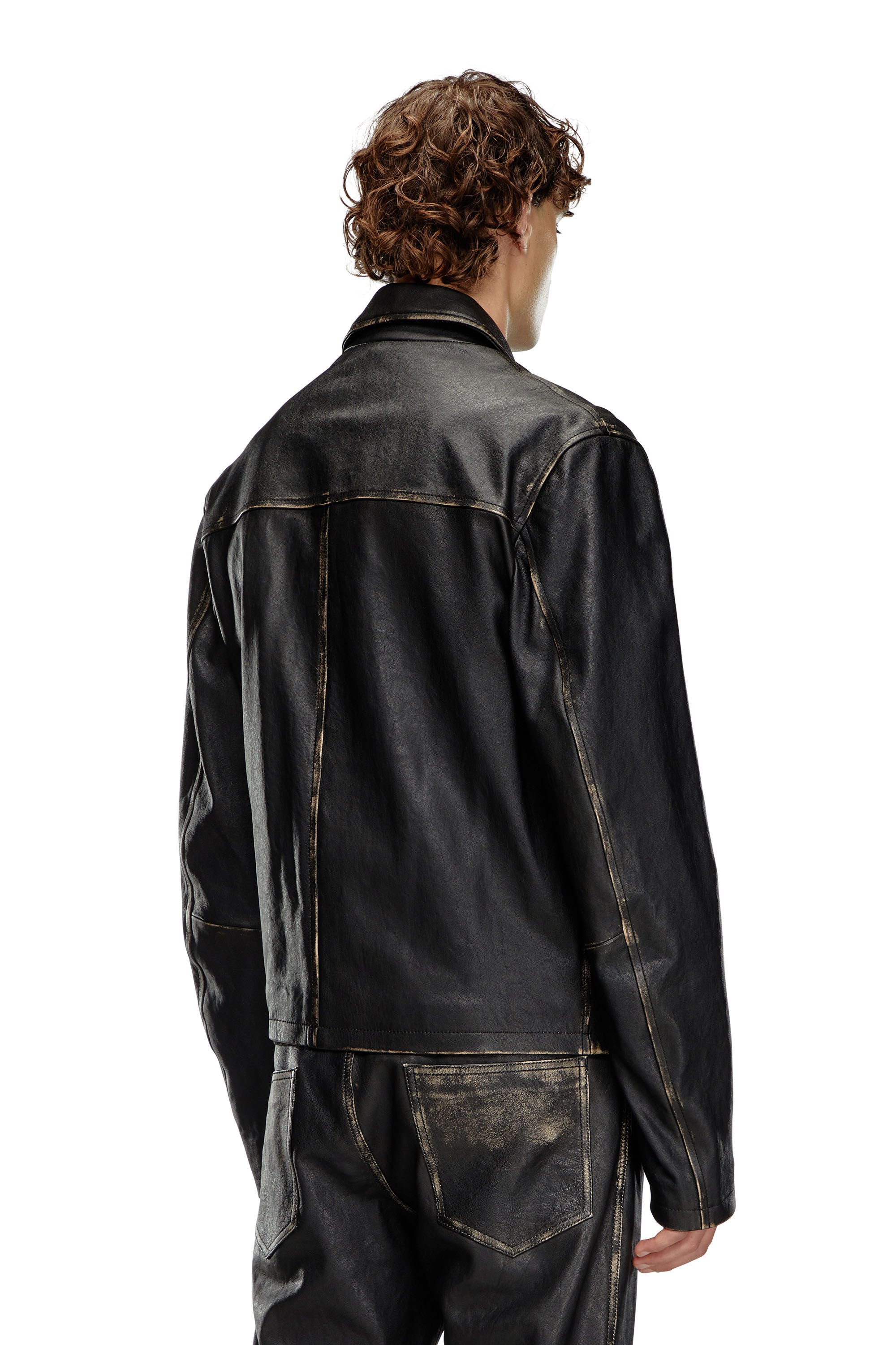 Men s Distressed leather jacket Black Diesel