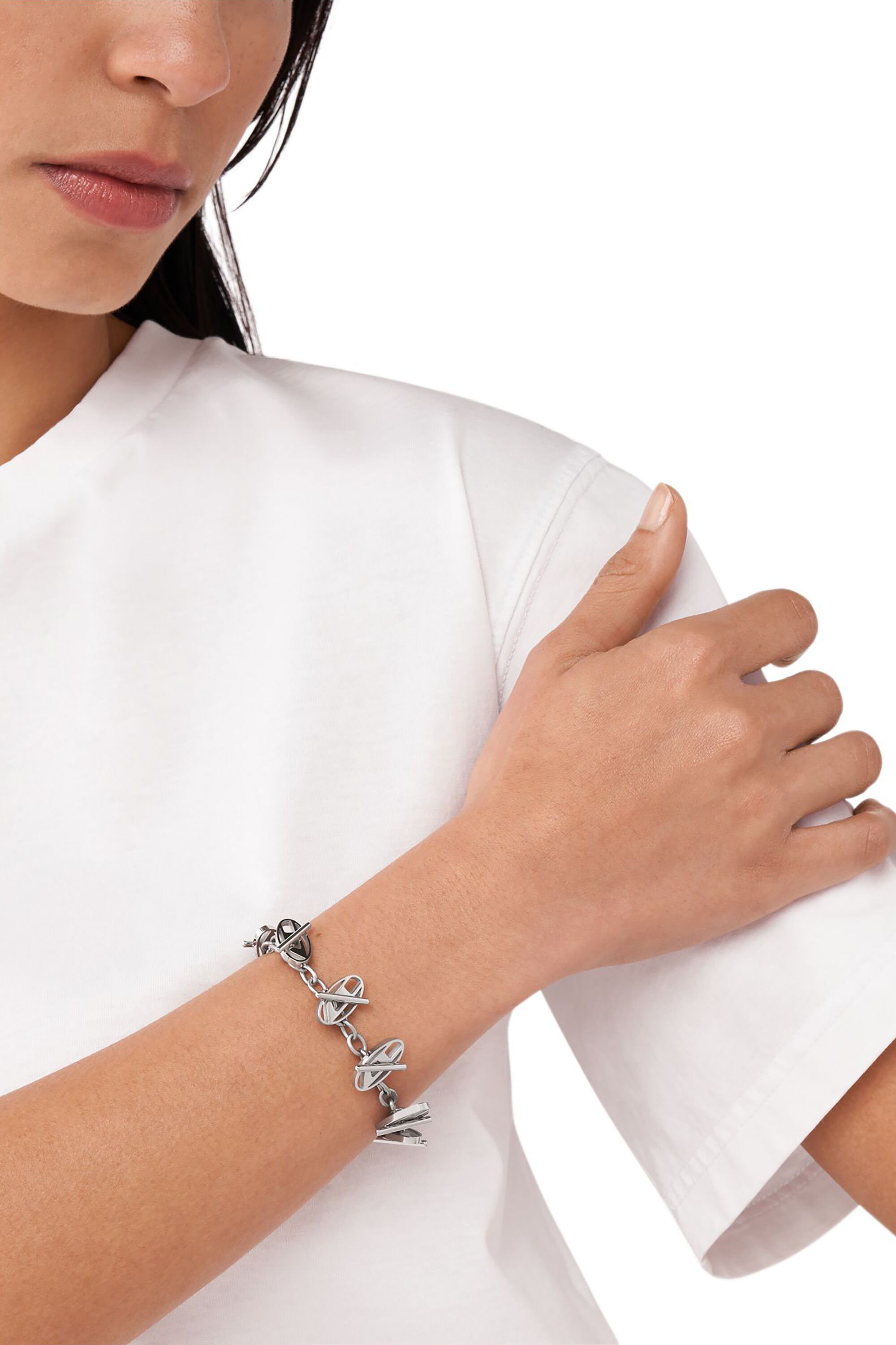 Diesel - DX1436, Bracelet chaîne en acier inoxydable avec logo oval D Mixte in Gris argenté - 4