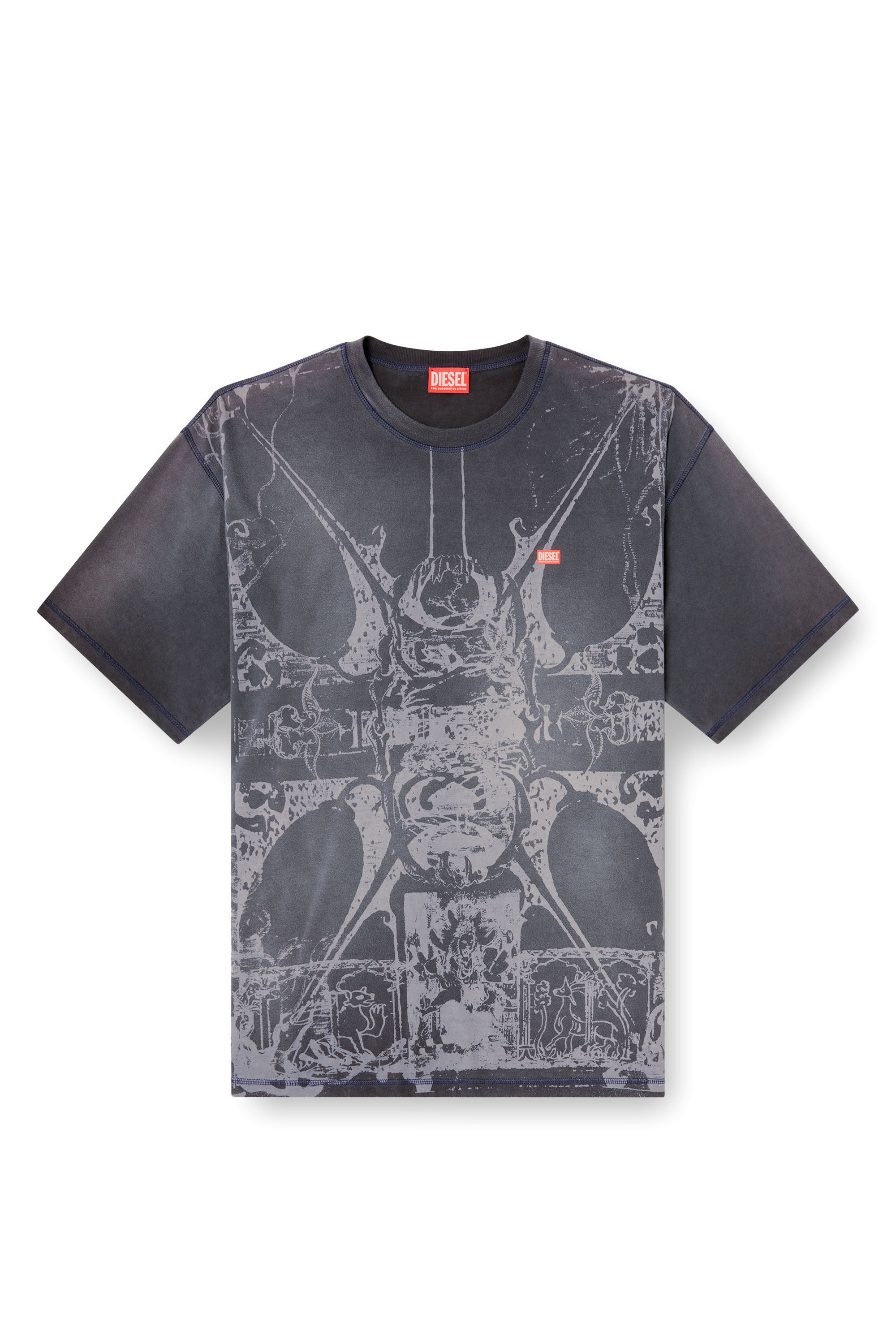 Diesel - T-BOXT-T13, T-shirt avec imprimé médiéval ton sur ton Homme in Noir - 2