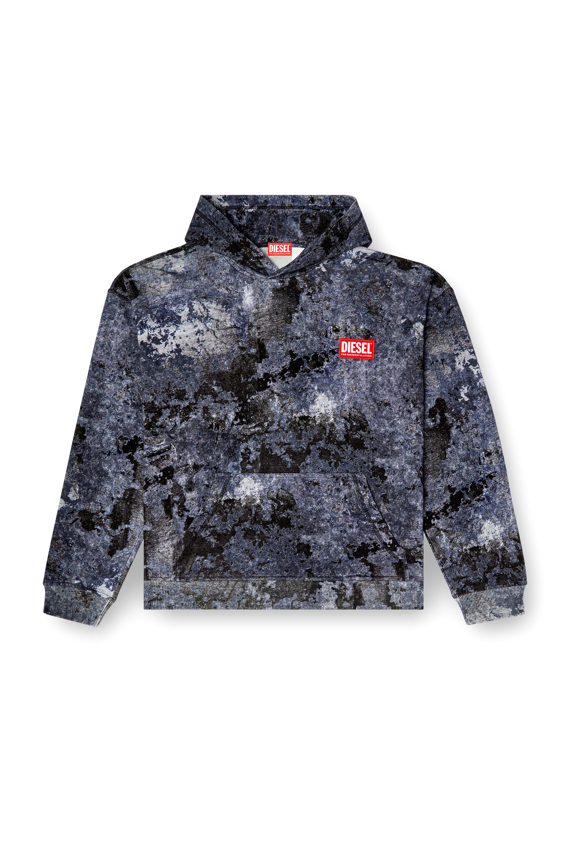 Diesel - S-BOXT-HOOD-R8, Male's Marble-effect burnout hoodie in Blue - 2