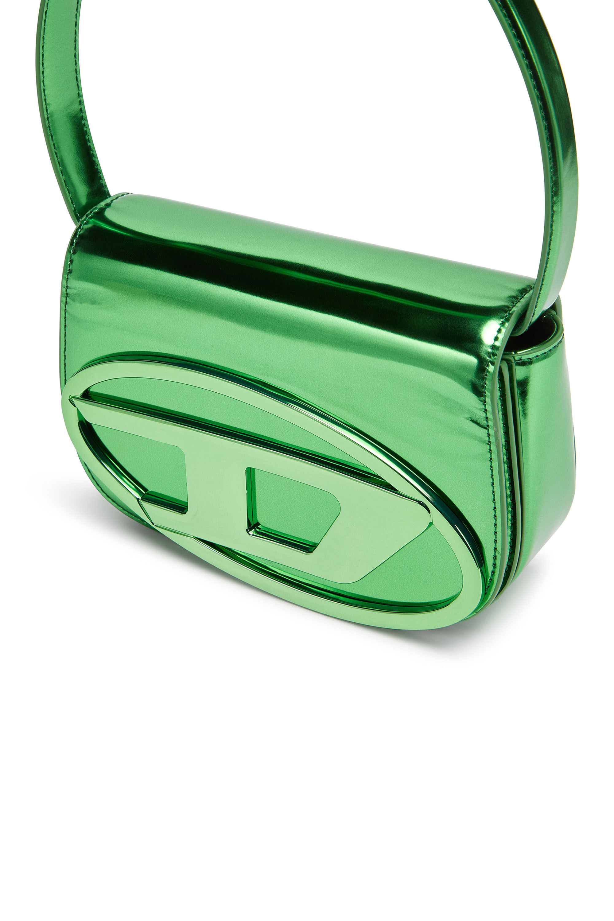 Women s 1DR Iconic shoulder bag in mirrored leather Green Diesel