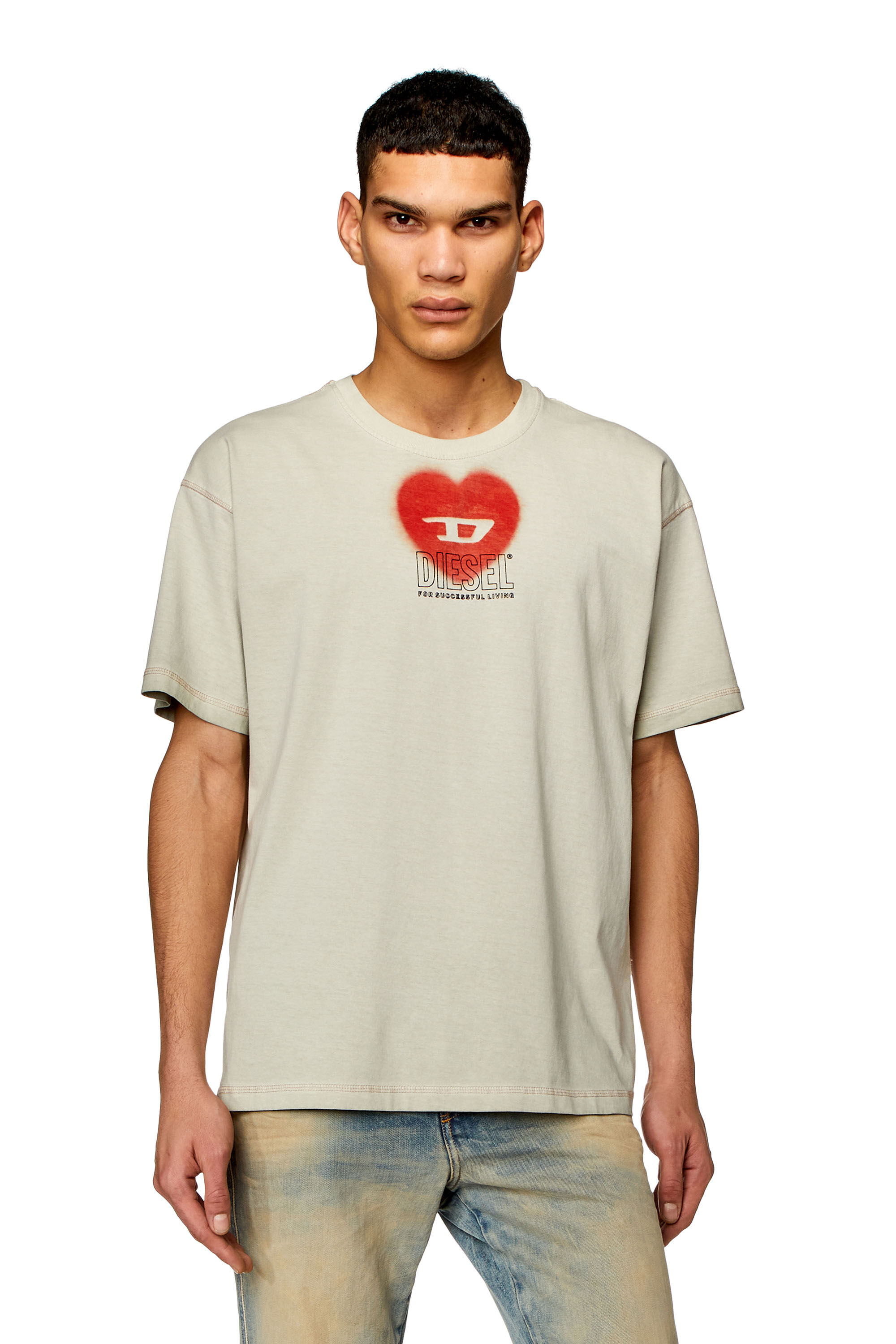 Men's graphic T-shirt with heart print | Beige | Diesel Men's graphic T-shirt with heart print | Beige | Diesel